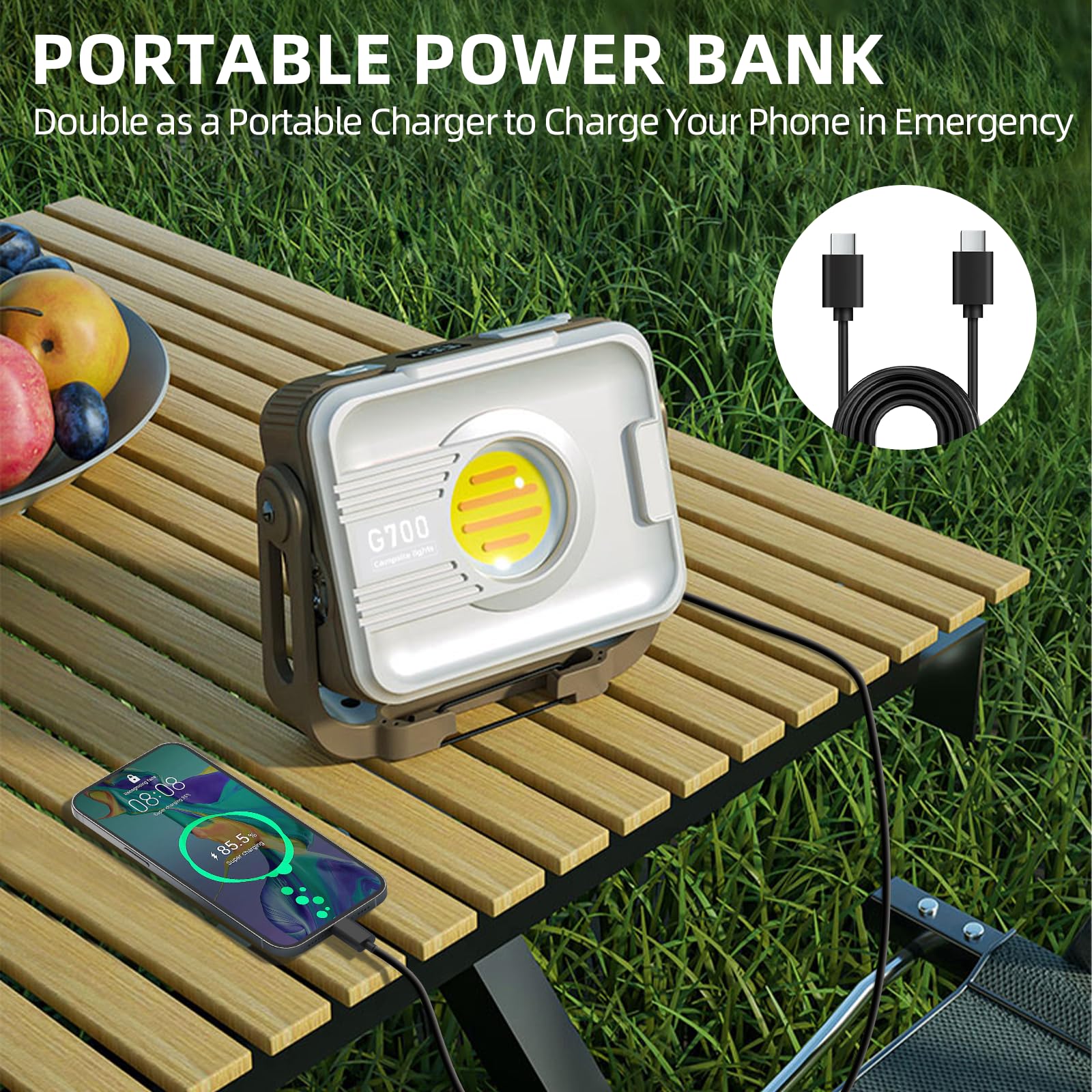 ERAY Foco LED Recargable - 1200 Lúmenes, 7 Modos, Batería 6000mAh, IP54 Impermeable, Imán y Gancho, Luz de Trabajo Portátil Ideal para Reparación, Camping, Garaje, Pesca, Taller, Emergencia