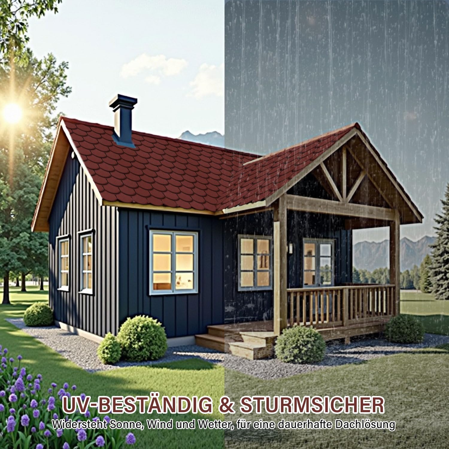 Bitumen Dachschindeln, 3 m², 21 Stück Dachschindeln für Gartenhaus und Carport, Bitumen (Rot, Fischschuppenmuster)