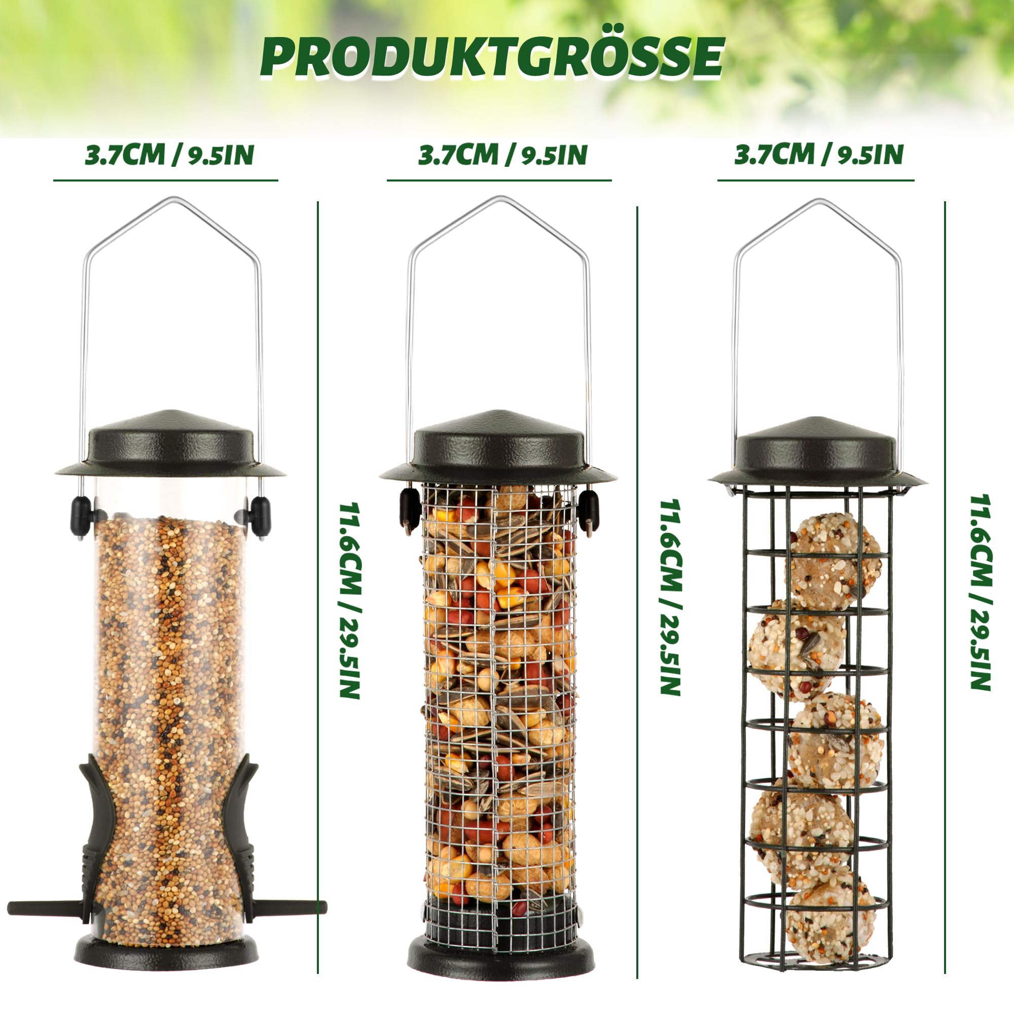 Urban Deco 3er Set Vogelfutterspender zum Aufhängen, Robust Metall Vogelfutterhaus für Vögel, Leicht zu reinigen und nachzufüllen (braun-3pk)