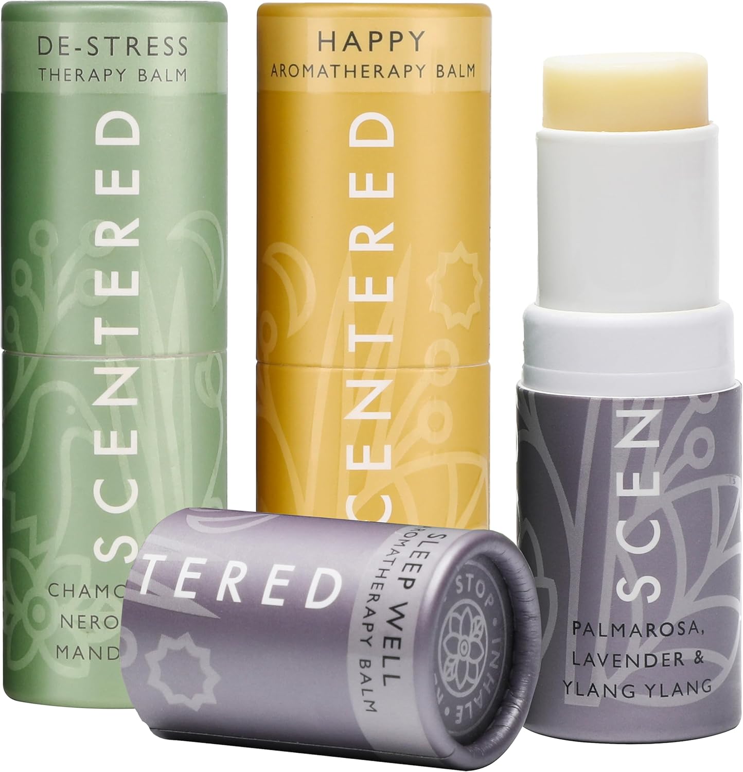 Scentered Aromatherapy Balm Gift Set – Positive & Relaxed – Pack of 3 Balms: Happy, De-Stress, Sleep Well – Lavender, Cedarwood, Rosemary Essential Oil – Mother’s Day Gift Ideas