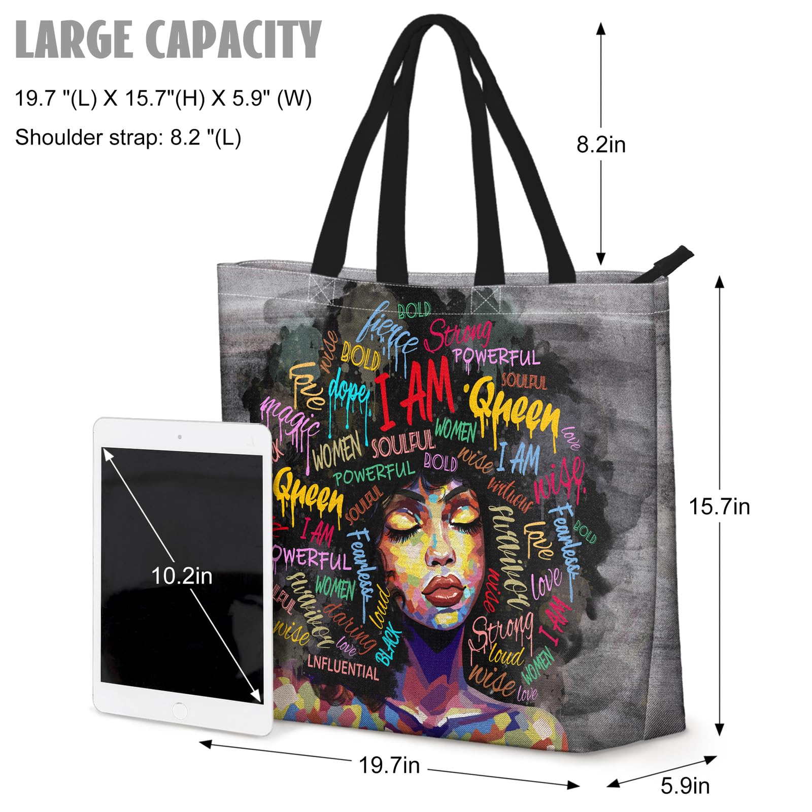Bolso de hombro negro de las mujeres afroamericanas del bolso de mano para las mujeres Fit Work Beach Labtops con cremallera, Negro Mujer 5 3