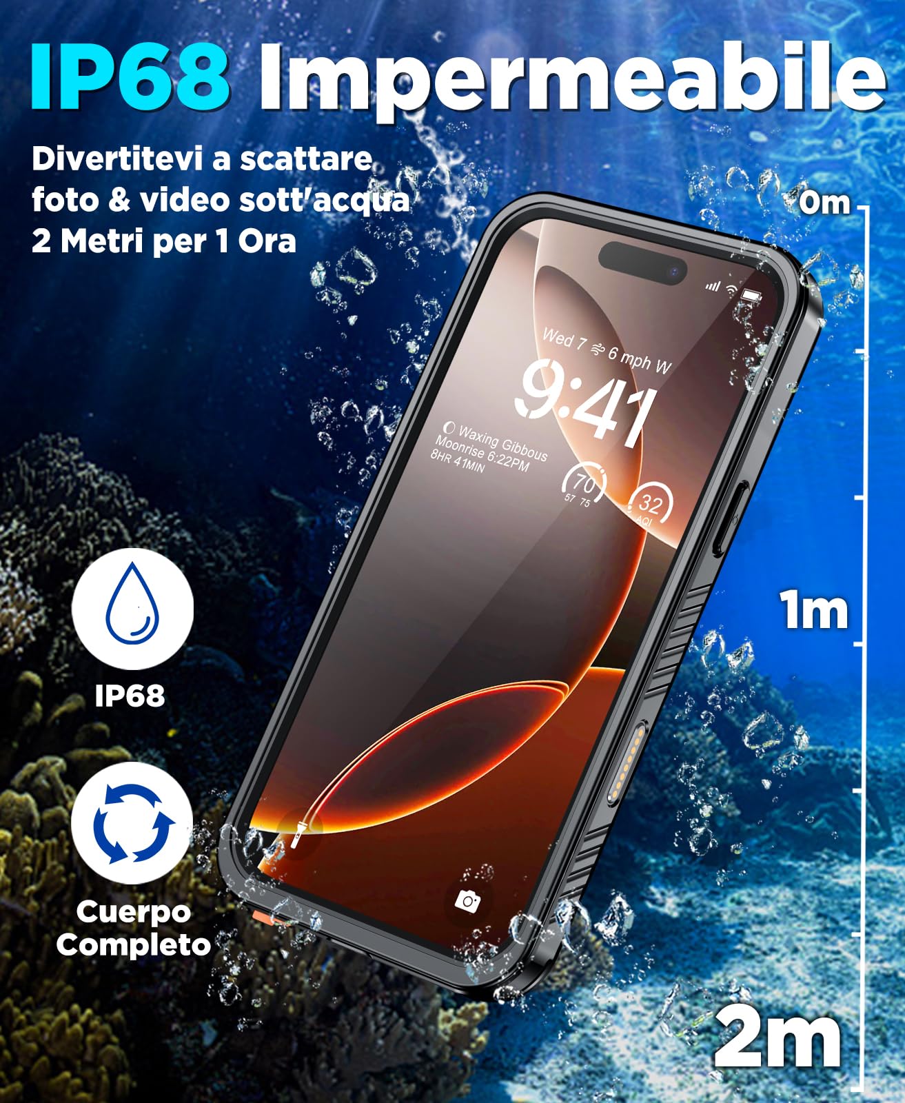 Beeasy Cover per iPhone 16 Pro Max Impermeabile - 360° Militare Antiurto Antipolvere Indistruttibile Resistente, con Protezione Schermo e Fotocamera, IP68 Waterproof Custodia, per Outdoor Subacquea