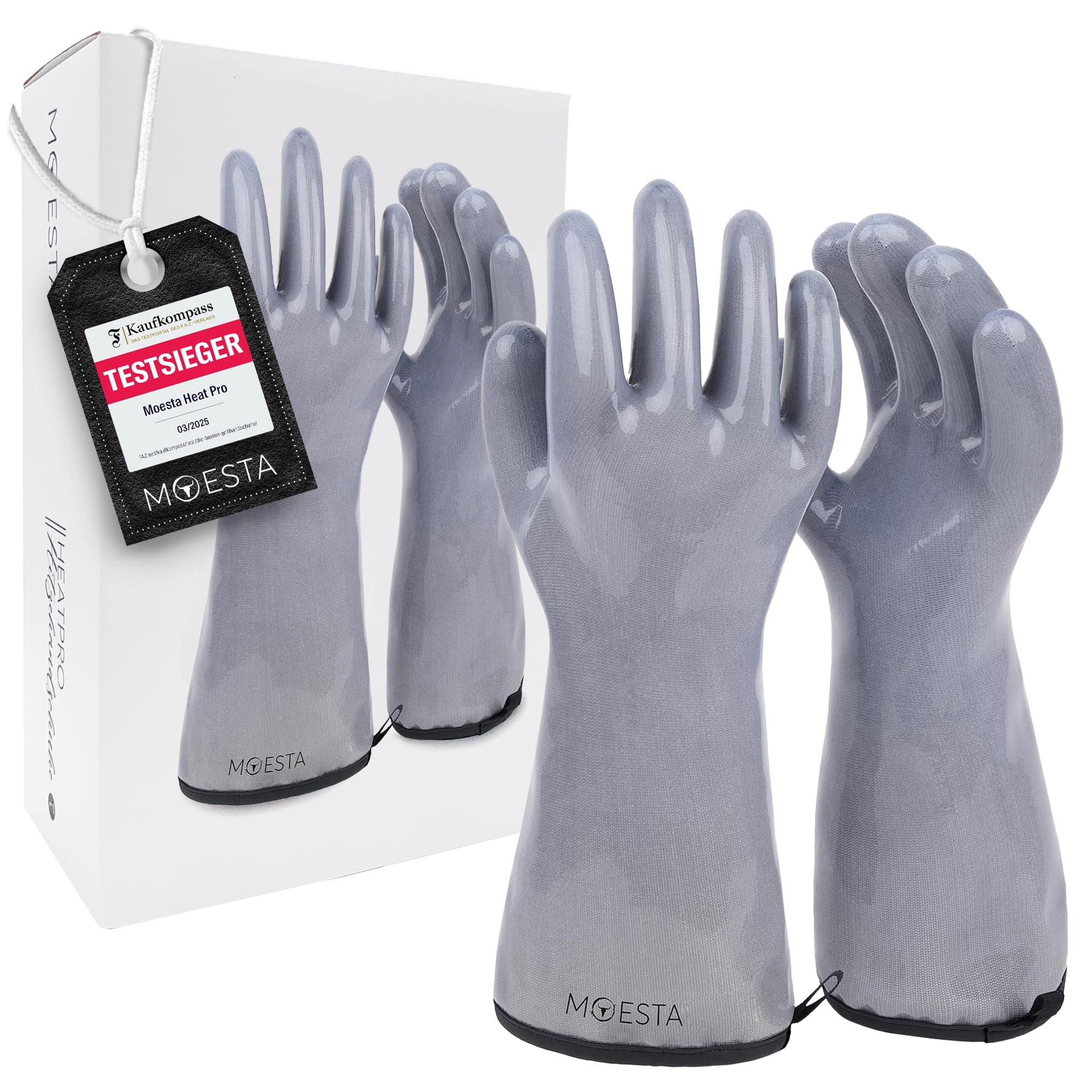 MOESTA-BBQ 19833 HeatPro Hitzehandschuhe - Ofen-Grillhandschuh aus Silikon - bis 350° Celsius hitzebeständig, waschbar - XXL 11 grau