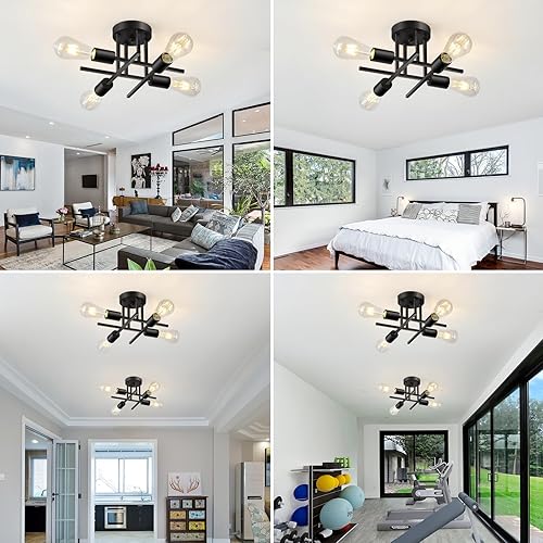 Miniatura 7 de EGM Candelabro Sputnik moderno de 4 luces, lámpara de techo de mediados de siglo, luces de techo semiempotradas para comedor, dormitorio, vestíbulo,