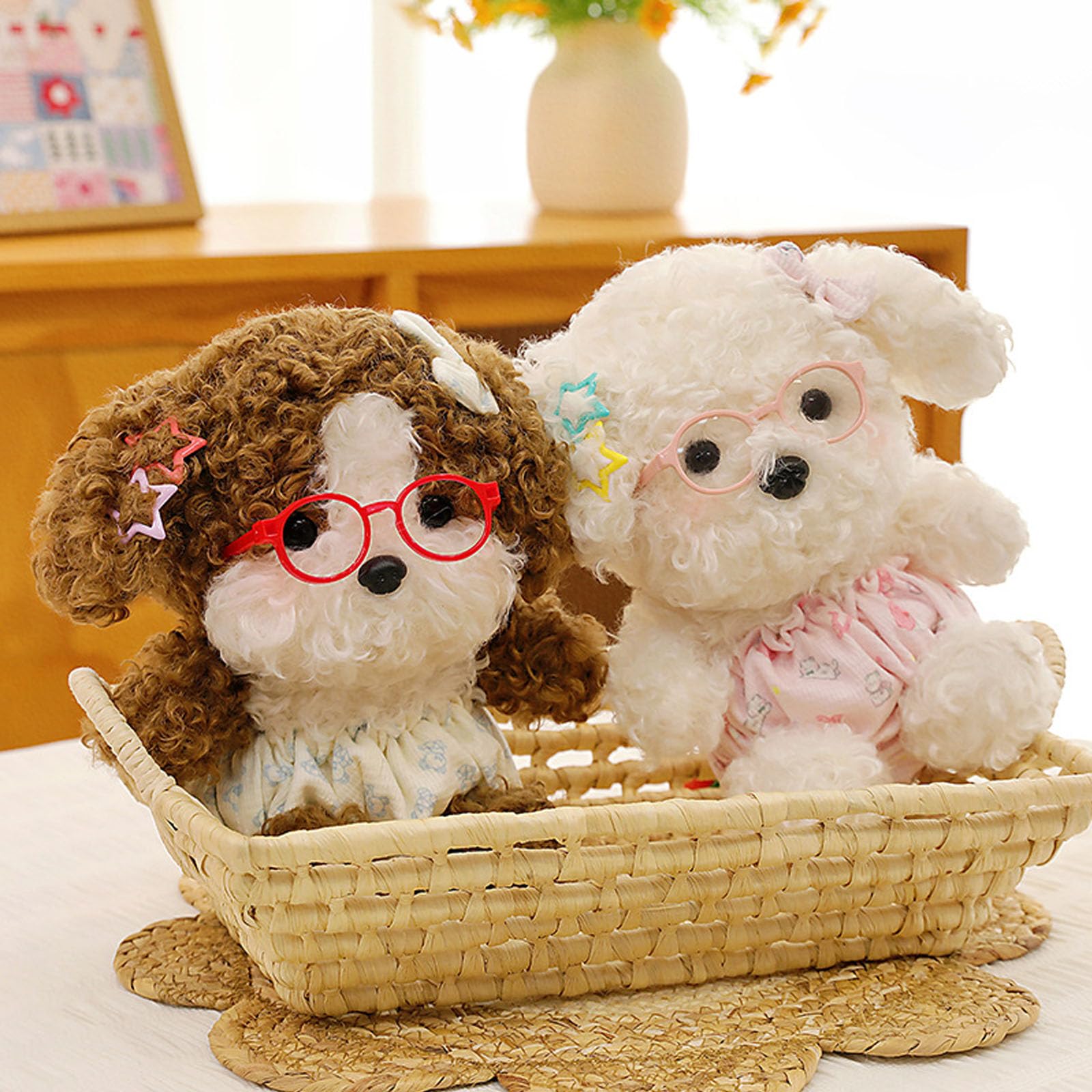 Teddy-Hund-Plüschtier, Süßes Plüschhündchen mit Haarspange Sitzender Plüschhund, Weiches Hundespielzeug, Geschenk für Kinder, Mädchen und Jungen (Braun,70CM)