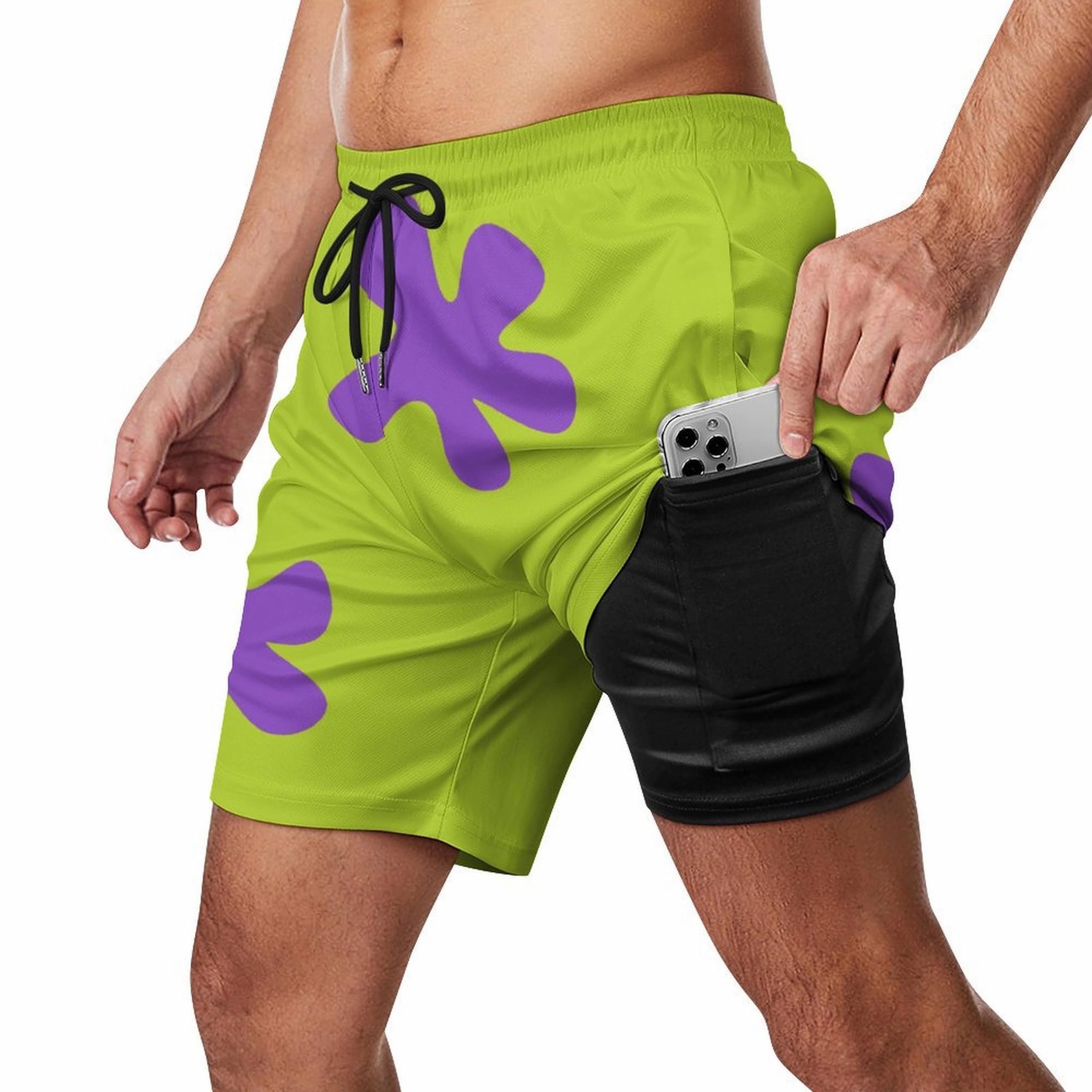 WTLDEX Funny Men's Swimwear Board Shorts with Compression Liner, Quick Dry Swim Trunks with Backside Zipper Pockets