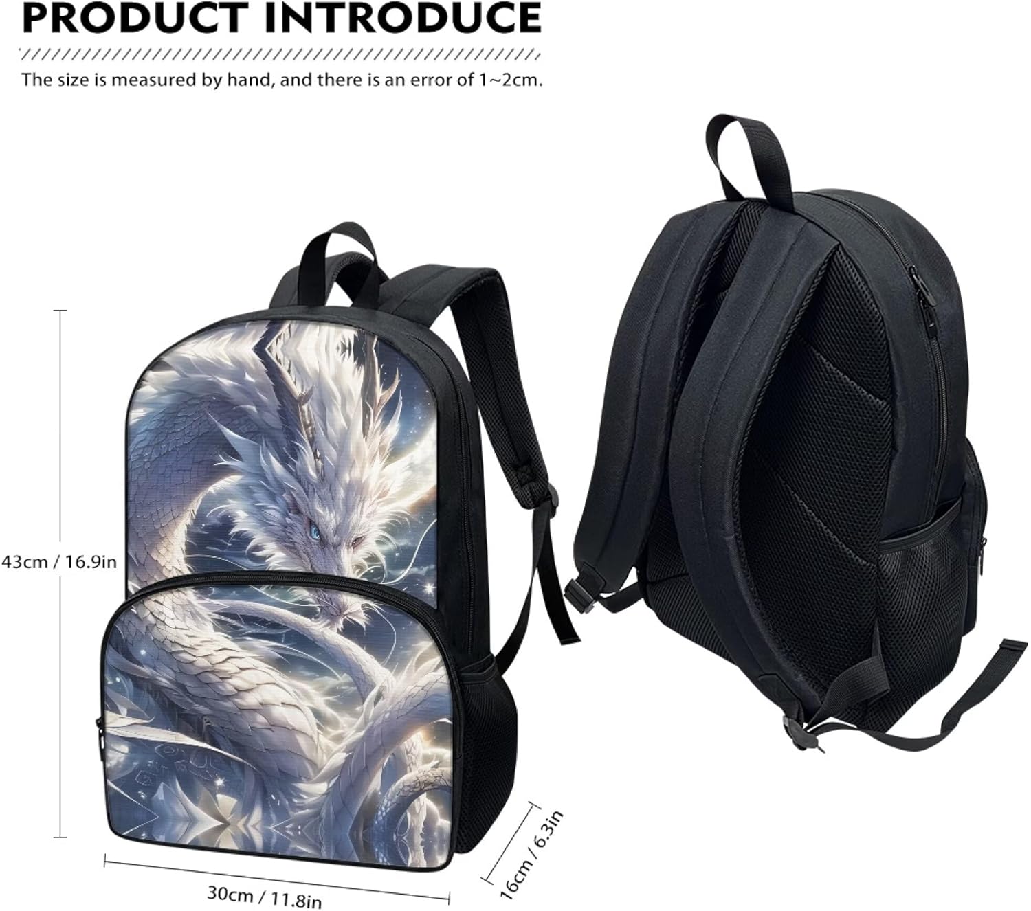 Cute Ethereal Dragon Backpack Girls Personalized Print Student Bookbag with Side Pockets Boys Large Smooth Zipper Sturdy School Backpack