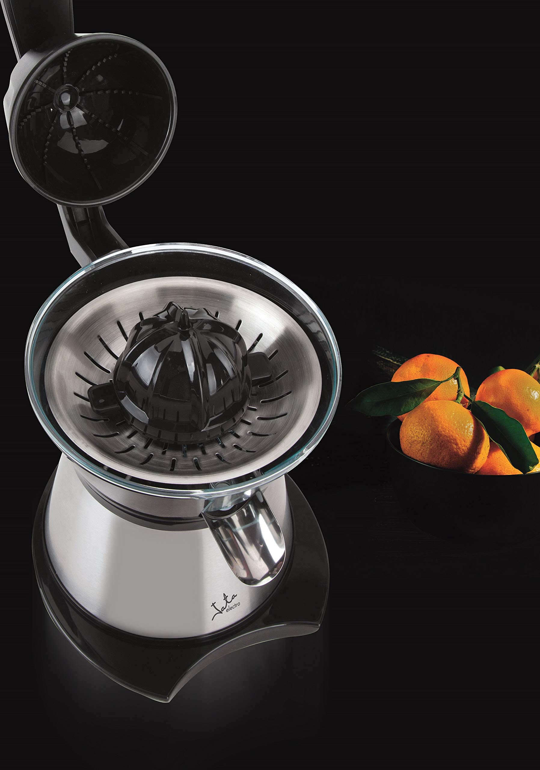 Jata EX613 Exprimidor de Naranjas Eléctrico de Brazo, 160 W, Doble cono, Cuerpo Acero Inox, Desmontable, Tapa cierre antigoteo, Base antideslizante, Extracción continua, Silencioso