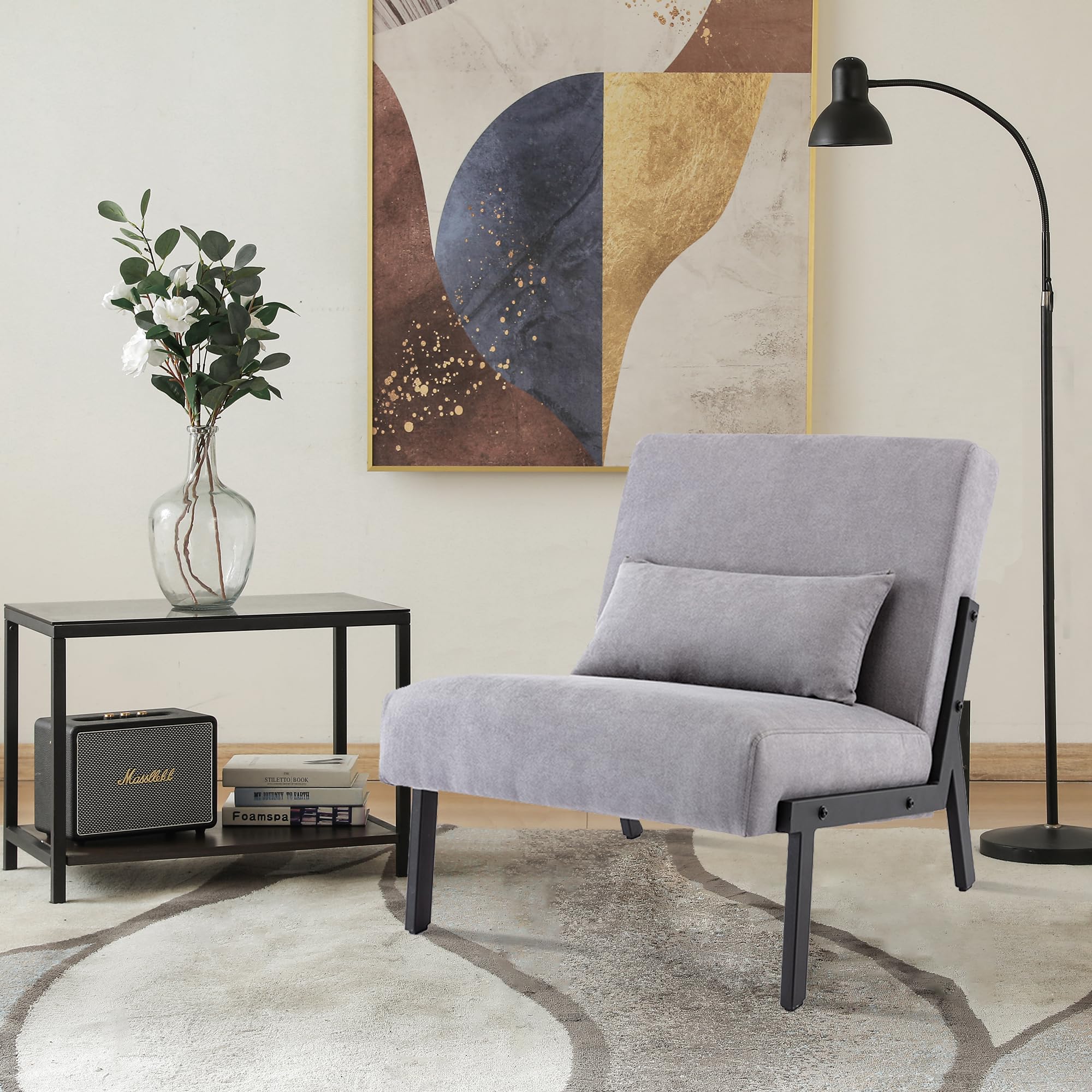 Mingone Sessel Lounge Modern Einzelsessel mit Rückenlehne Loungesessel Design Cocktailsessel Relax Sessel mit Kissen Bequemer Polstersessel für Wohnzimmer Schlafzimmer Balkon (1, Grau)