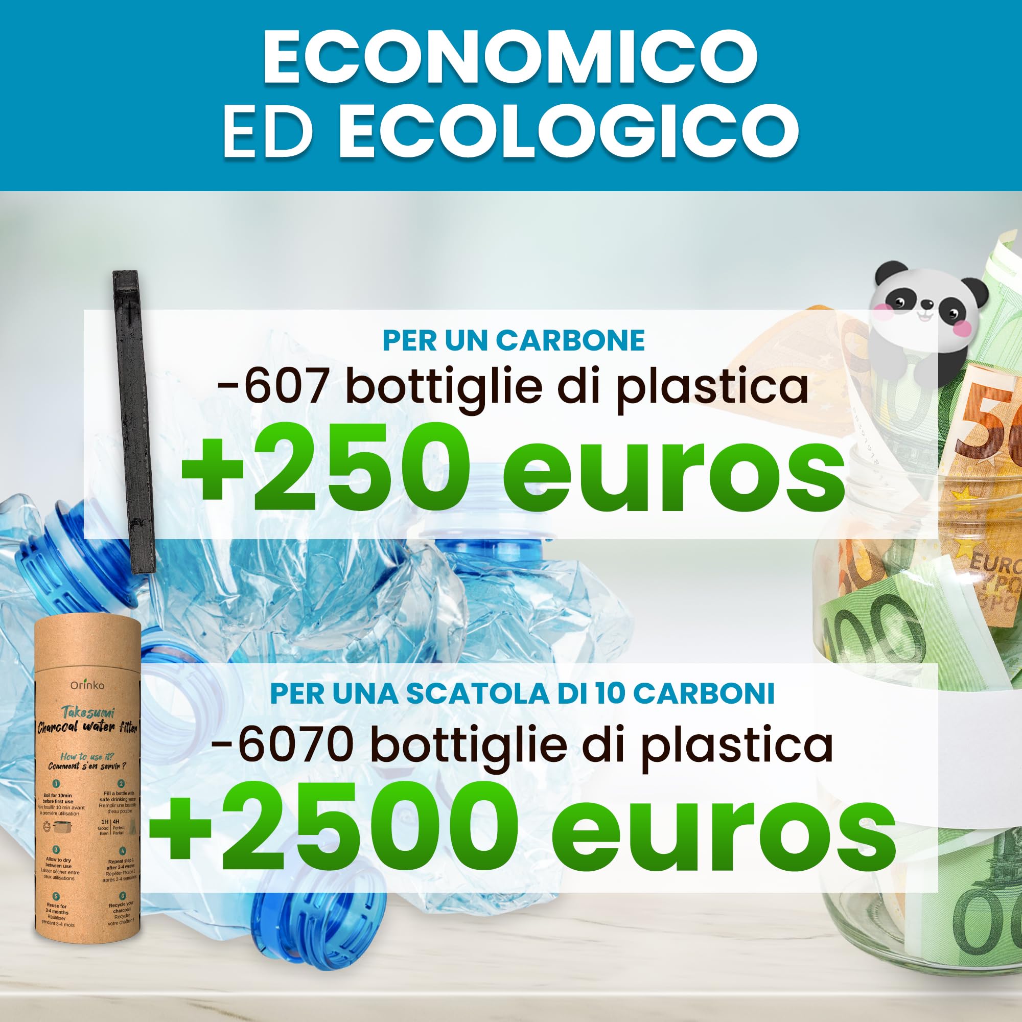 ORINKO® Carboni Attivi per Acqua in Carbone Takesumi x10 - Purificatore Naturale Ecologico in Bambù Binchotan - Bastoncino Riutilizzabile per Caraffa, Rubinetto, Acquario