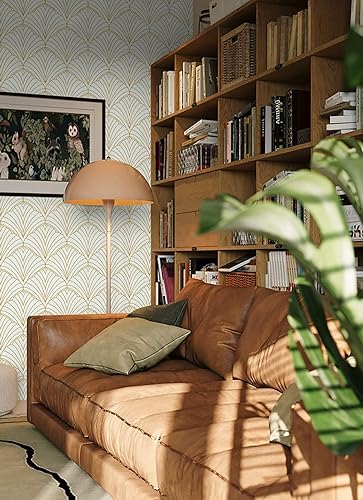 Miniatura 4 de Dimoon Papel tapiz geométrico de 393 x 17.3 pulgadas, papel de contacto dorado negro, papel de contacto geométrico, grueso, impermeable, dorado,