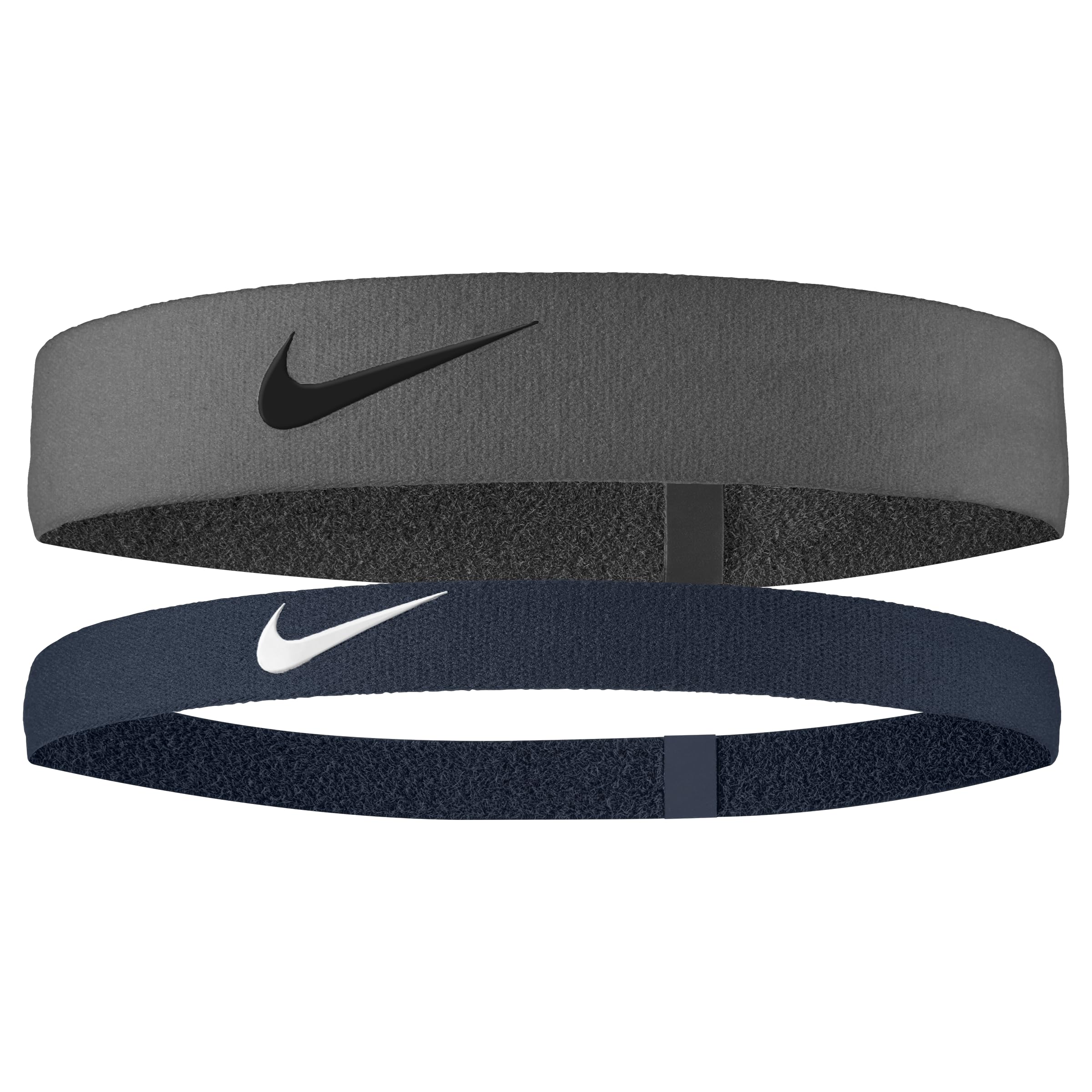Nike Men's Flex Headband 2-Pack Headbands Running Fitness Training Sports Hairband Set, Iron Grey/Armory Navy/Black, One Size