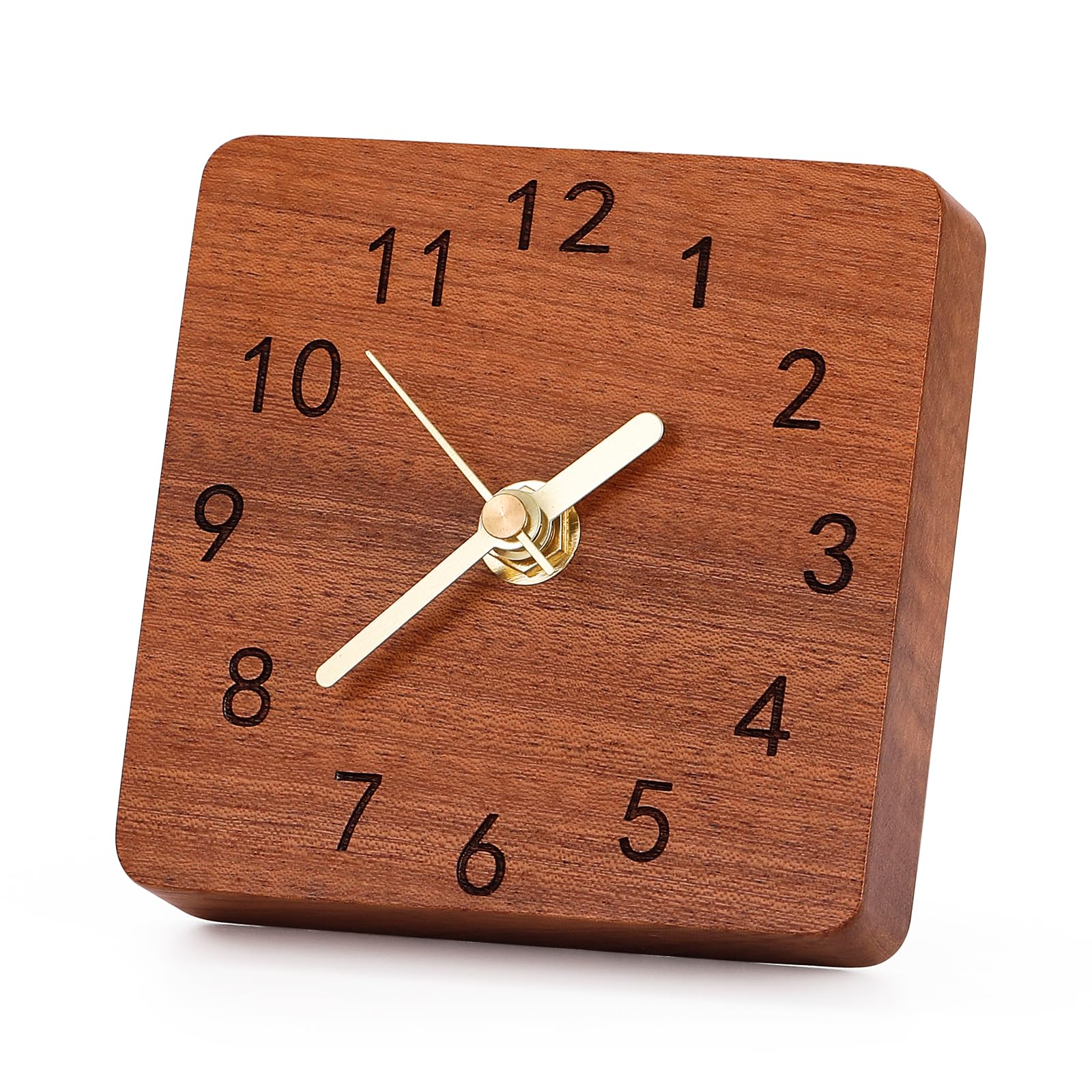 Orologio Da Tavolo Quadrato In Legno Kattepote - 10cm, Silenzioso, Senza Ticchettio, Decorativo - Foto 9