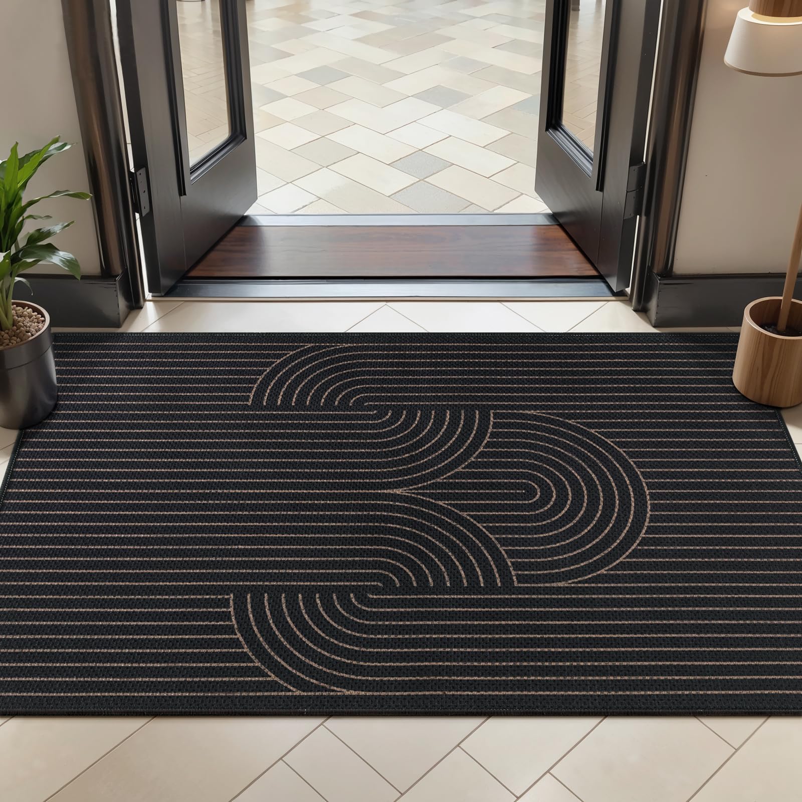 Tapis en Jute Arc-en-Ciel Fin Antidérapant Évite les Glissades Entrée