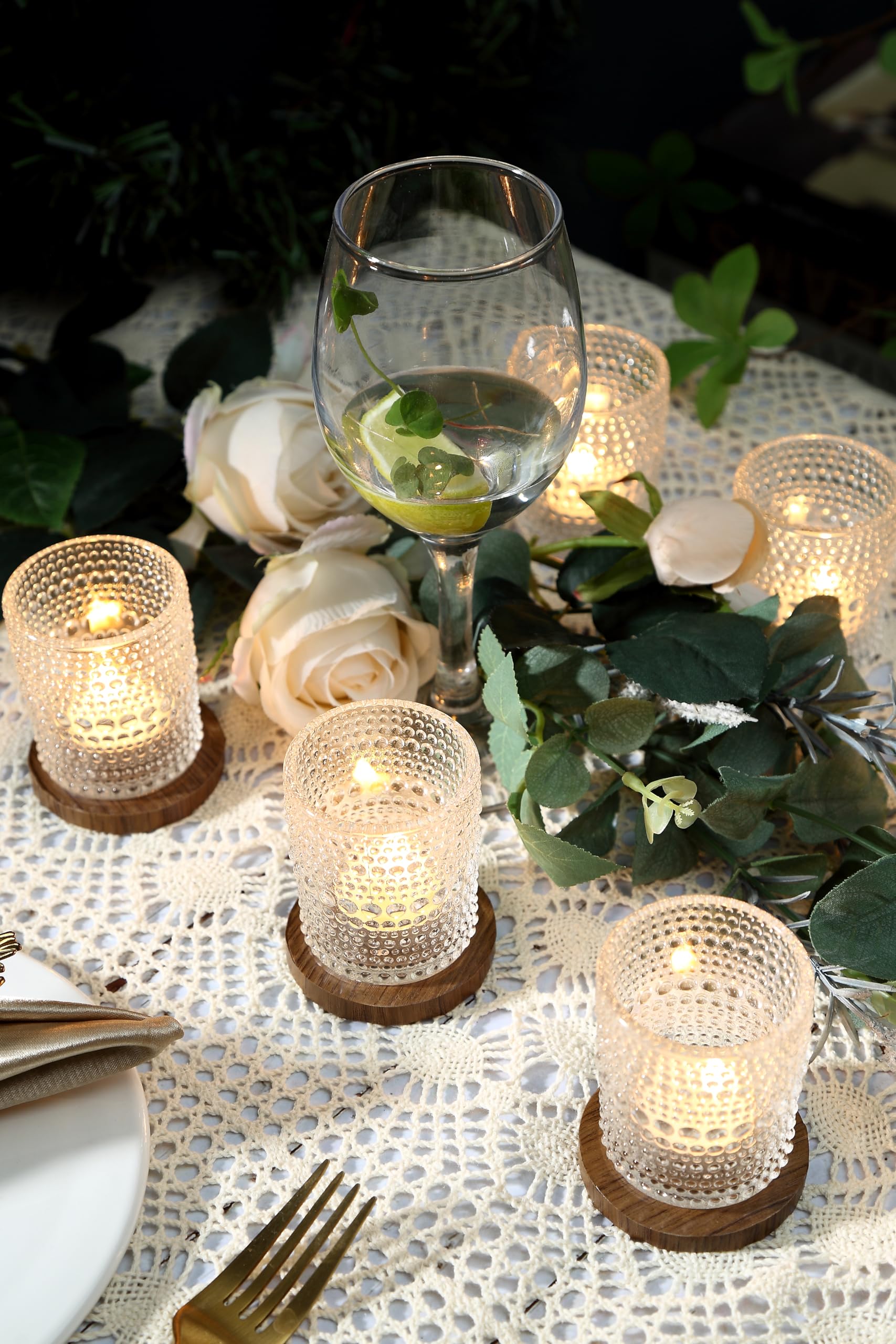 Ligtmor 12 Pack transparent tealight cups, dotted glass tealight holders with embossed pattern - Image 2