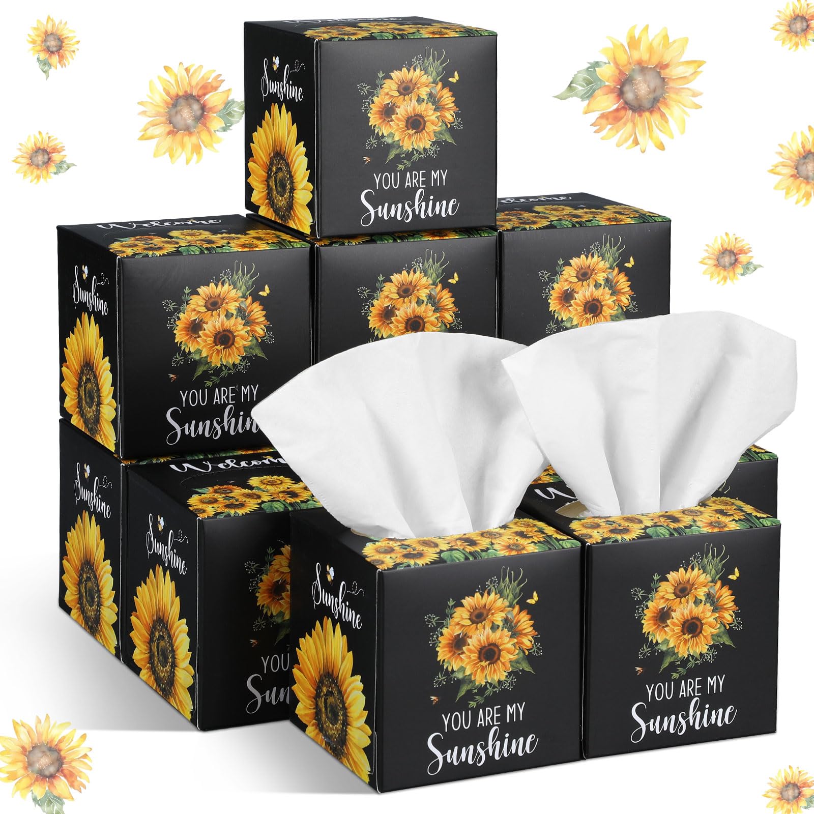 Fourluoo 12 Pack Summer Sunflower Facial Tissues Cube Boxes 600 Sheet 3 Ply