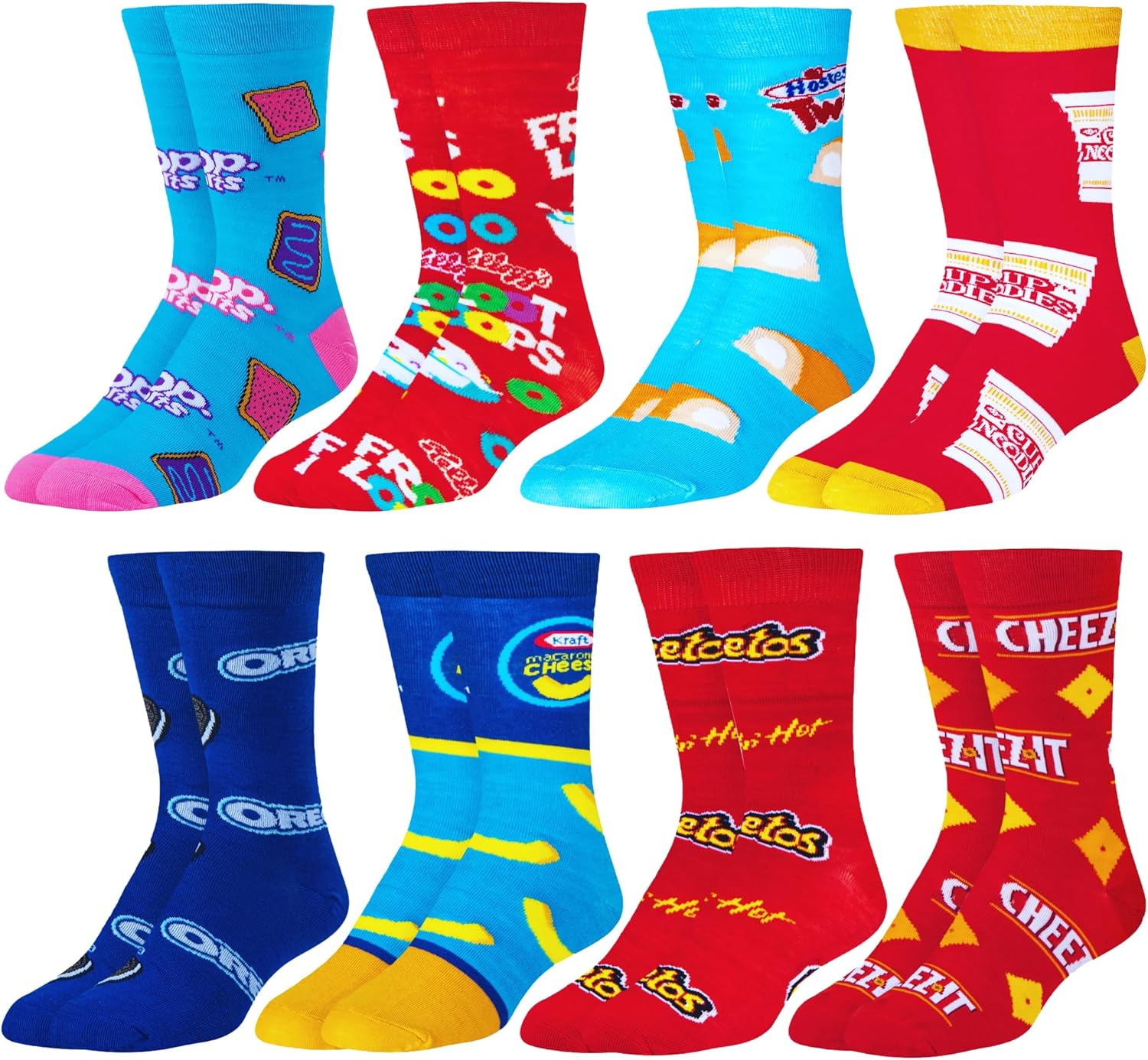 Crazy Socks–Snack Food Value Bundle – 8-Pack Novelty Crew Socks Gift Set Large Sizes for Men and Women, Soft & Comfortable