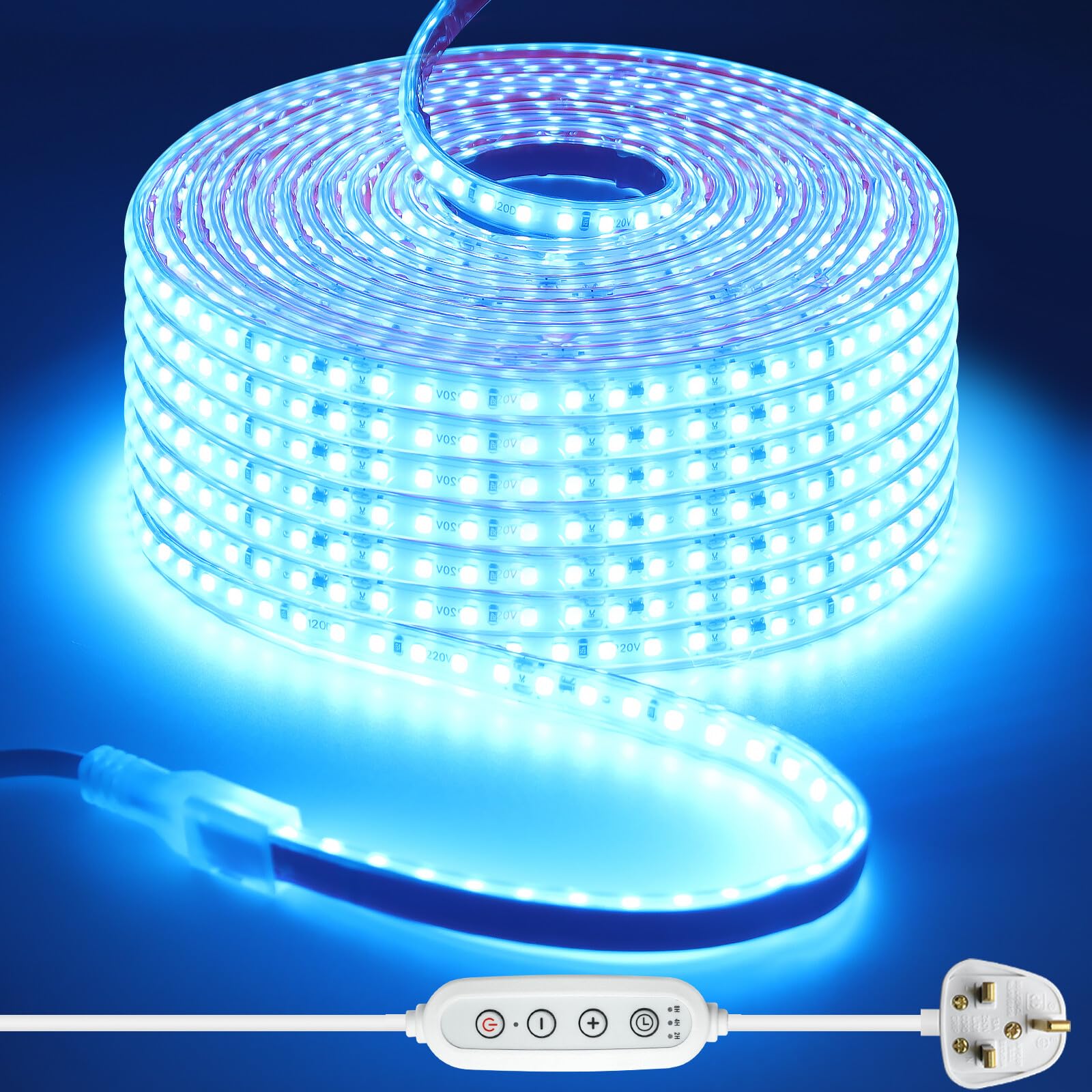 Wisada 220V Dimmable/Timer LED Strip [0.5M, Ice Blue], 120 LEDs/M IP65 Waterproof Flexible Cuttable LED Fairy Light CRI85+, SMD2835 Home/Store Decorative Rope Light