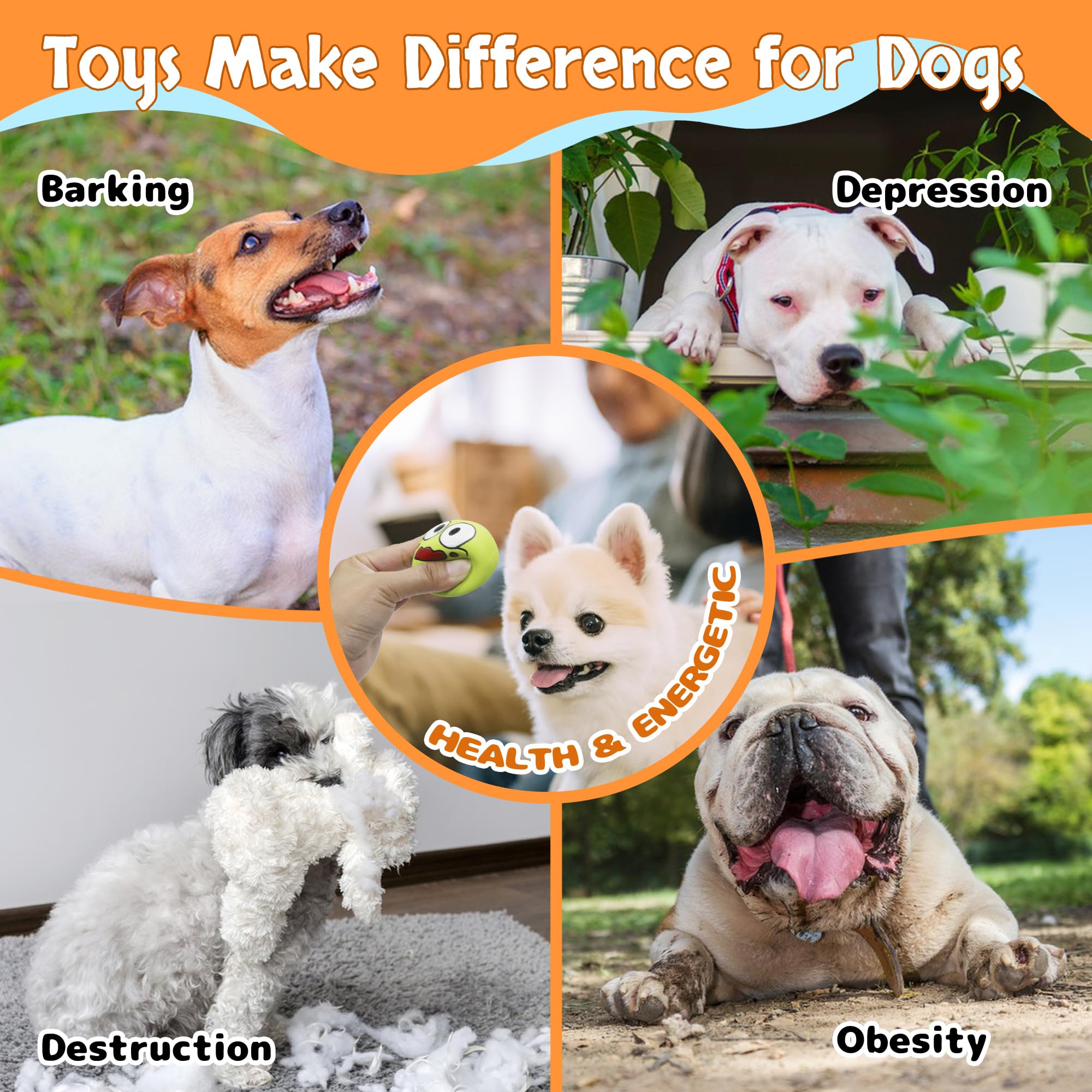 Juguetes chirriantes para perros, bolas de goma natural duraderas para cachorros pequeños y medianos, juego de 6 piezas