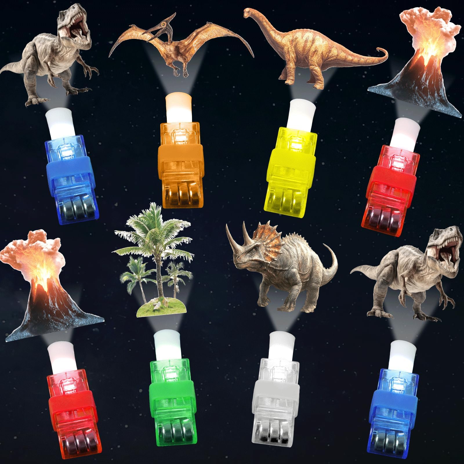 36 PCS Dinosaur Party Favors Dino LED Light Up Finger Lights, Glow in the Dark Jungle World Park Party Finger Flashlight Bulk Animal Theme Toy Goodie