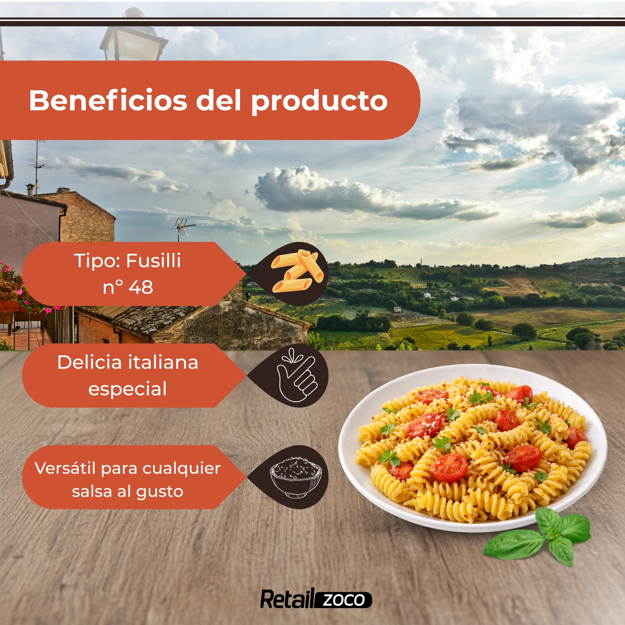 Pasta Rummo Fusilli Nº48 500g, Pasta Italiana, Pasta alimenticia de sémola de trigo duro, Contiene gluten, Puede contener trazas de soja, Tiempo de cocción 9 minutos, 6 Paquetes de 500 gr - imagen 3