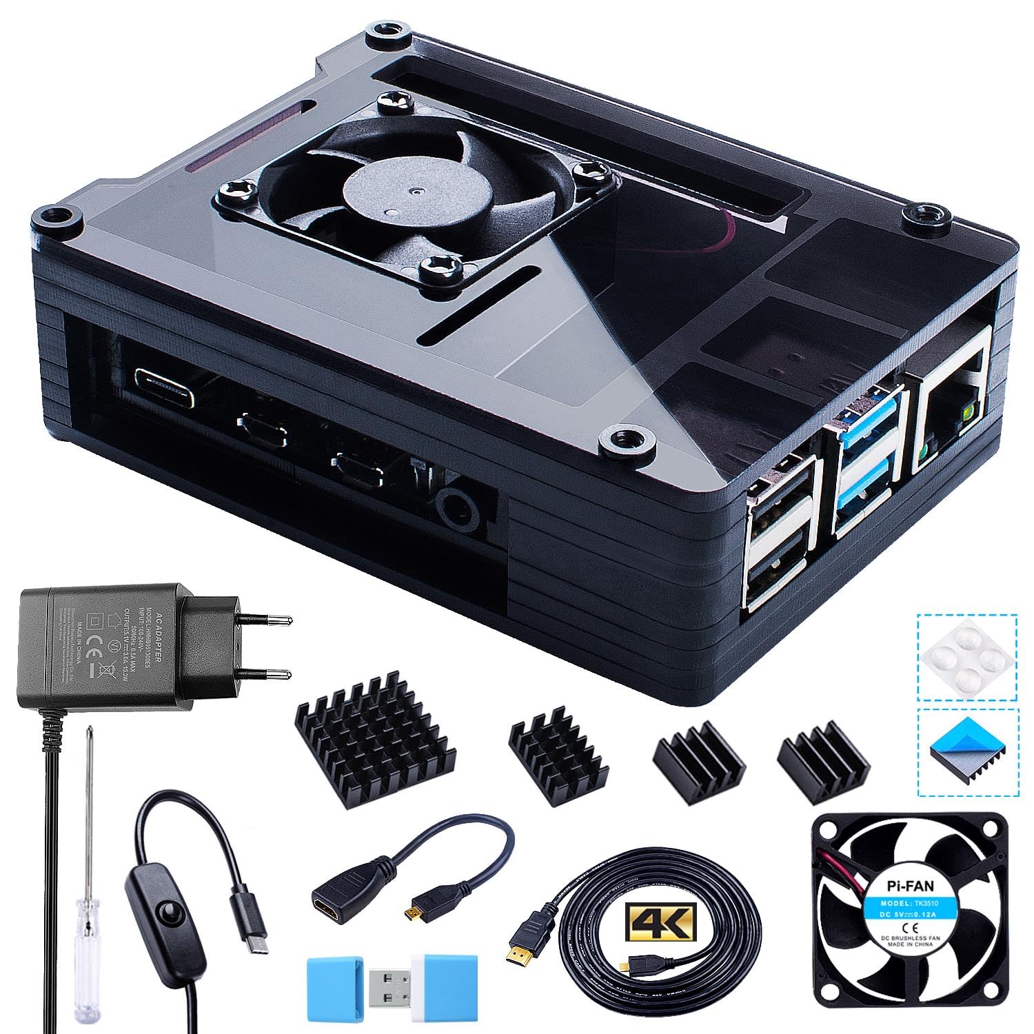 Bruphny Boîtier pour Raspberry Pi 4 avec Ventilateur 35mm Bruphny Boîtier pour Raspberry Pi 4 avec Ventilateur 35mm