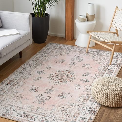 Miniatura 8 de Lahome Alfombras de área rosas de 3 x 5 para dormitorio, niñas, alfombra lavable bohemia para sala de estar, guardería, alfombra floral suave para