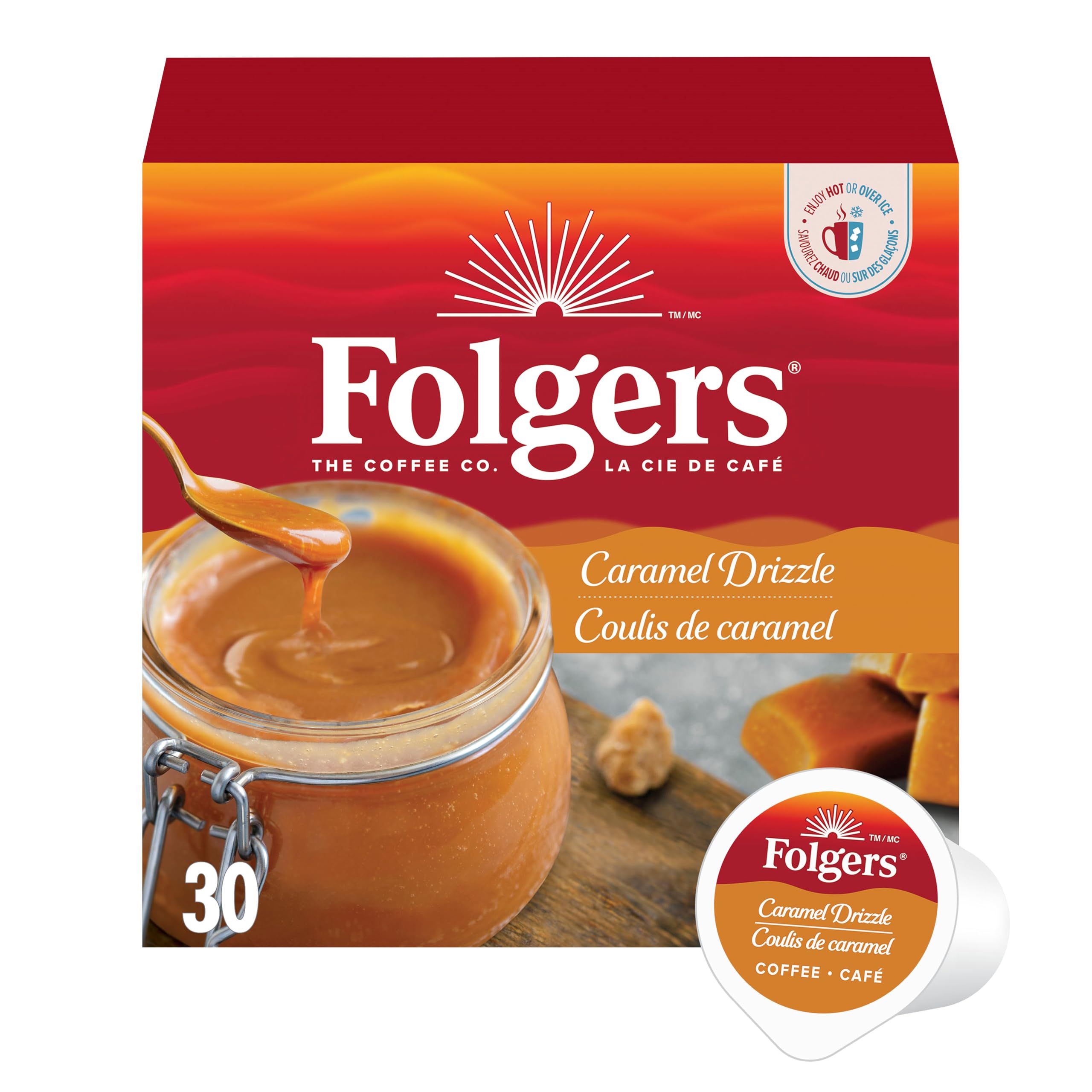 Folgers Caramel Drizzle Flavoured Coffee, Single-Serve K-Cup Pods For Keurig Coffee Makers, 30 Count