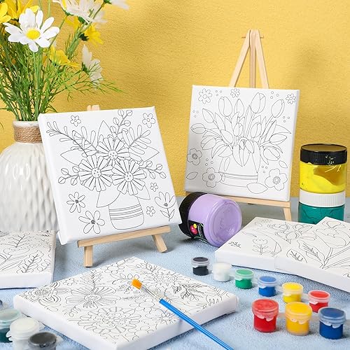 Miniatura 6 de 6 piezas de 6 x 6 pulgadas, kit de pintura de lienzo de contorno predibujado con imágenes para pintar para adultos, pintura para fiestas, lienzo