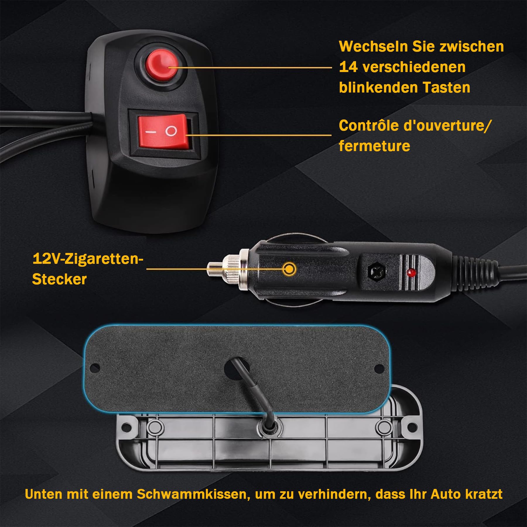 8X8LED Warnlicht Frontblitzer - 12V/24V Blinklicht Stroboskoplicht Warnleuchte,IP65 Notfall Warnung Blinklichter Strobe Orange 13Modi Blitzmodul für Truck Traktor Emergency KFZ LKW