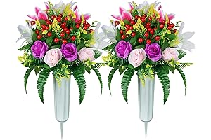 Artificial Cemetery Flowers with Vase for Grave Decorations