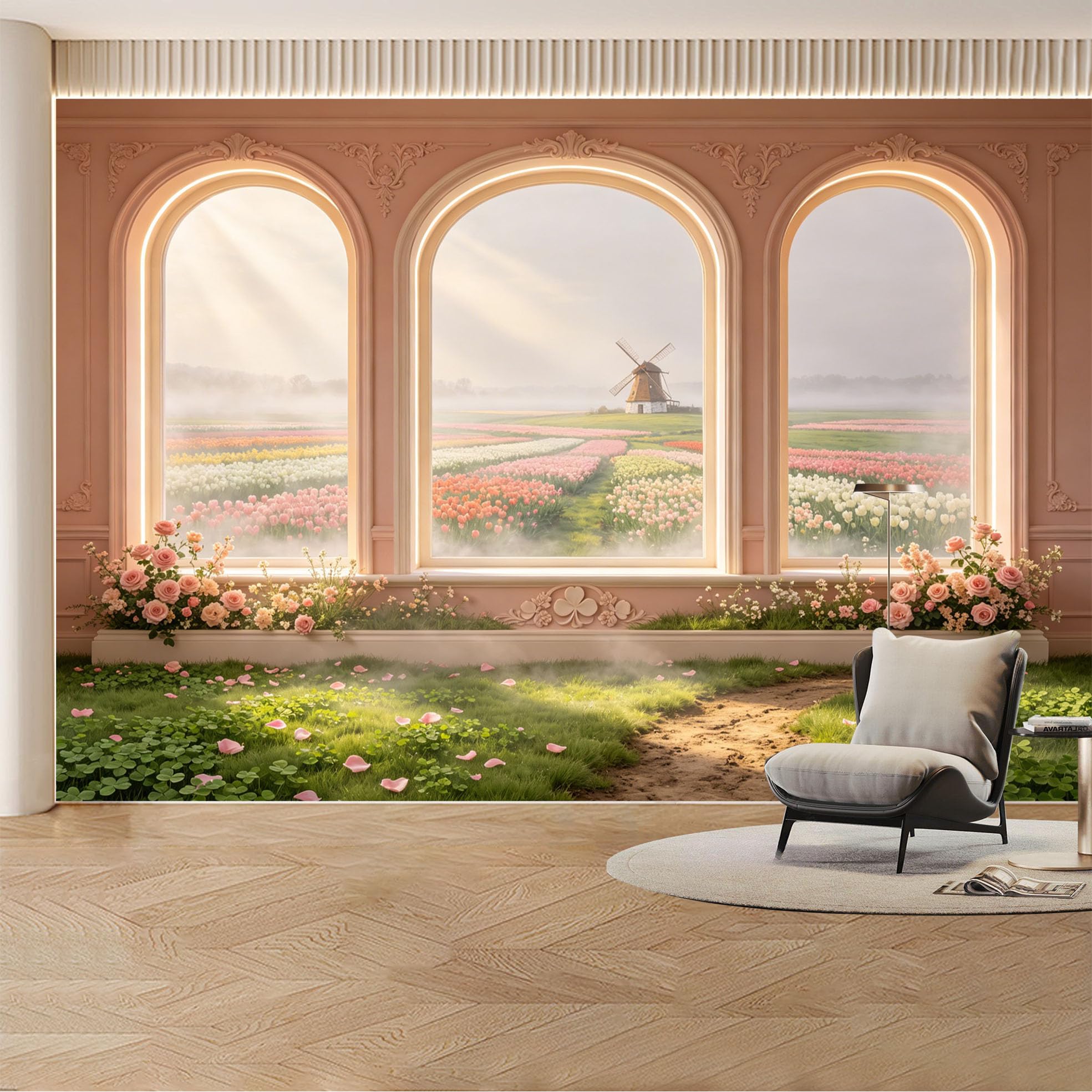 Custom Wall Mural Wallpaper Desert Canyon Landscape， 3D Effect Wall Decor Large Wall Art， Misty Boho Sunset Removable SelfAdhesive Large Photo for Living Room， Bedroom， Office