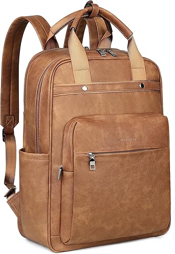 MASINTOR Mochila de cuero para computadora portátil para mujer, elegante mochila de computadora universitaria y negocios, bolsas de hombro para
