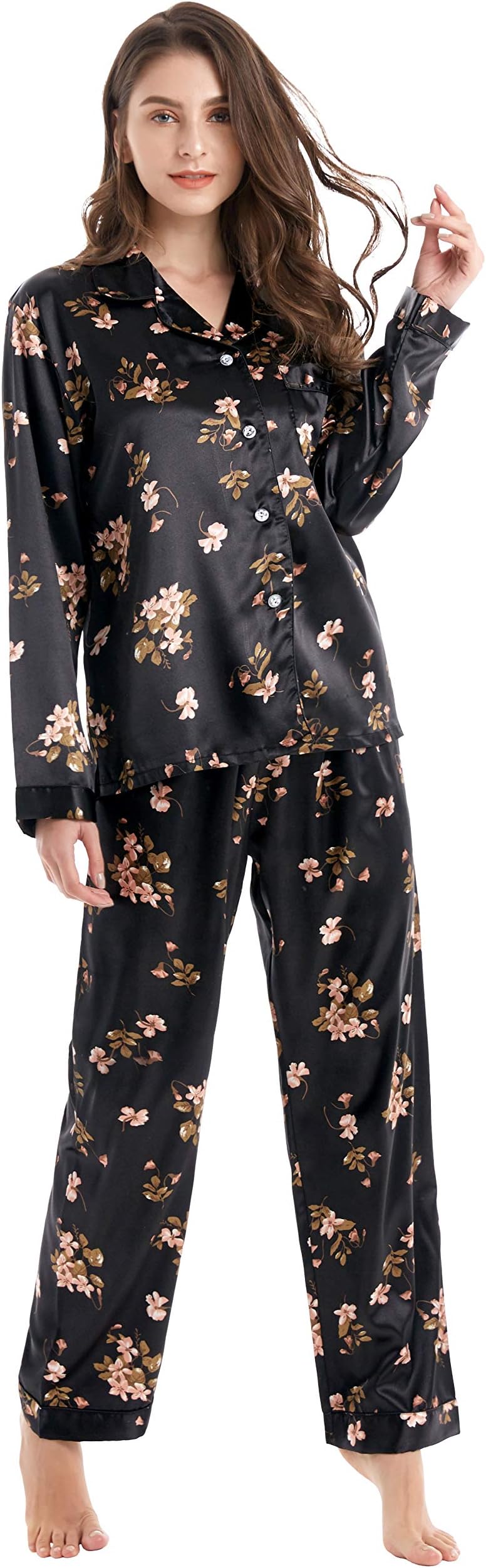 Women's Classic Satin Pajama Set Sleepwear Loungewear