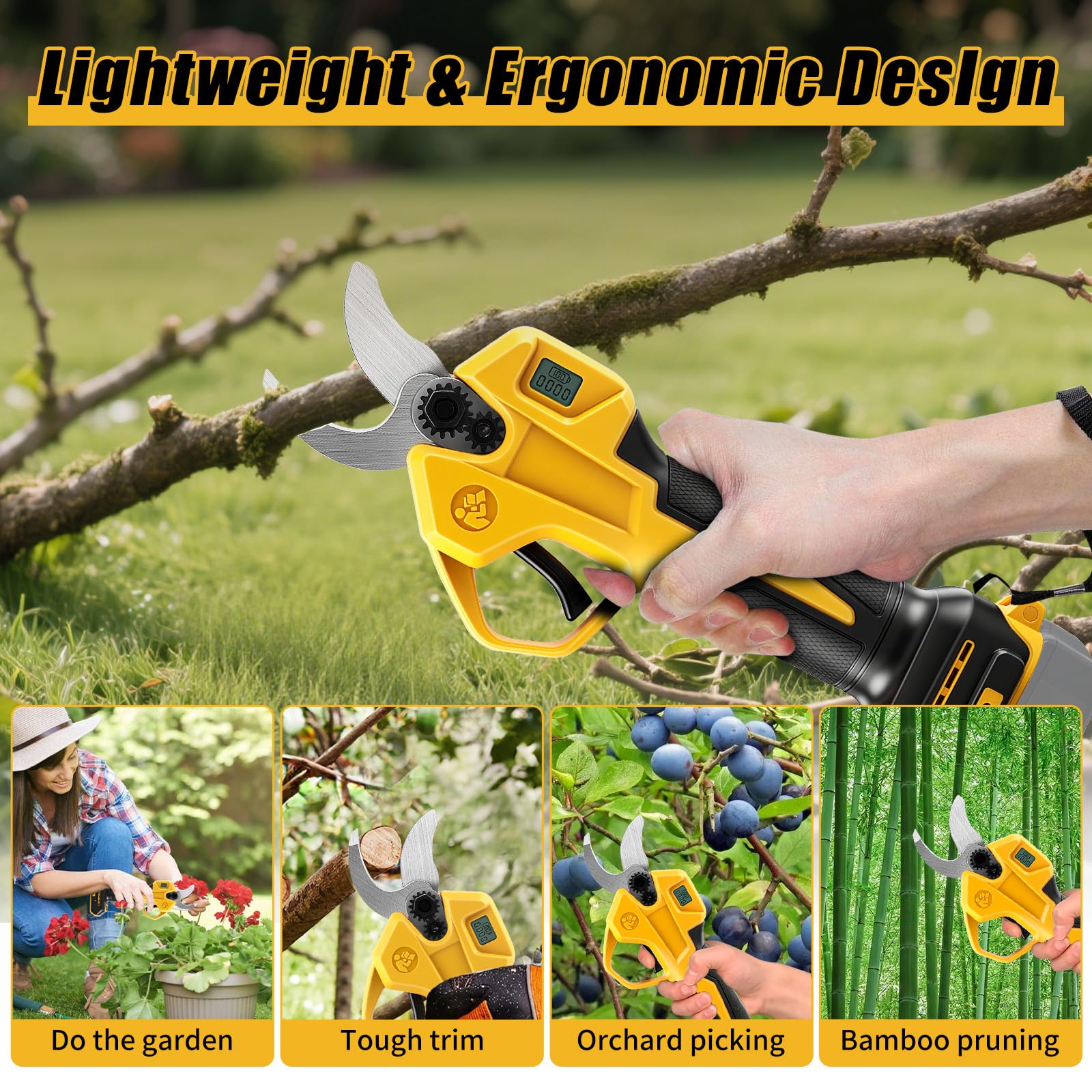 WingFly Tijeras de Podar Eléctricas, Compatibles con Dewalt 18V,20v Baterías, Motor sin Escobillas, Diámetro Máximo de Corte de 28 mm, para Macizos de Flores, Jardines, Ramas