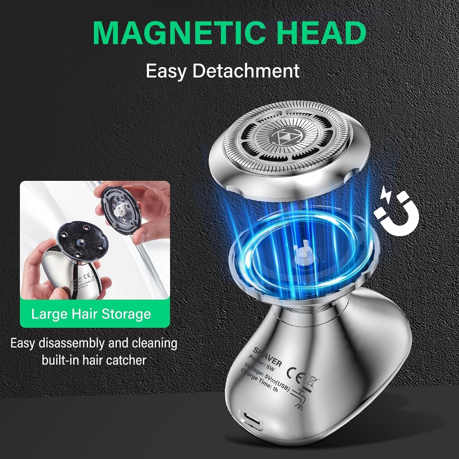 Head Shavers for Bald Men - Cordless Rechargeable Electric Shavers for Men, Dry Wet Bald Head Shavers with LED Display Rechargeable Shaving Grooming - Image 5