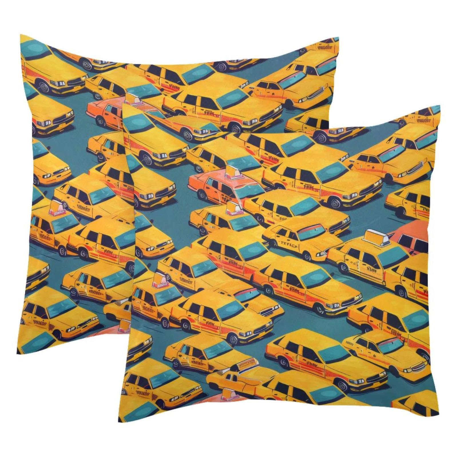 Housses de coussin en velours 50x50 cm lot de 2 motif taxi moderne double face
