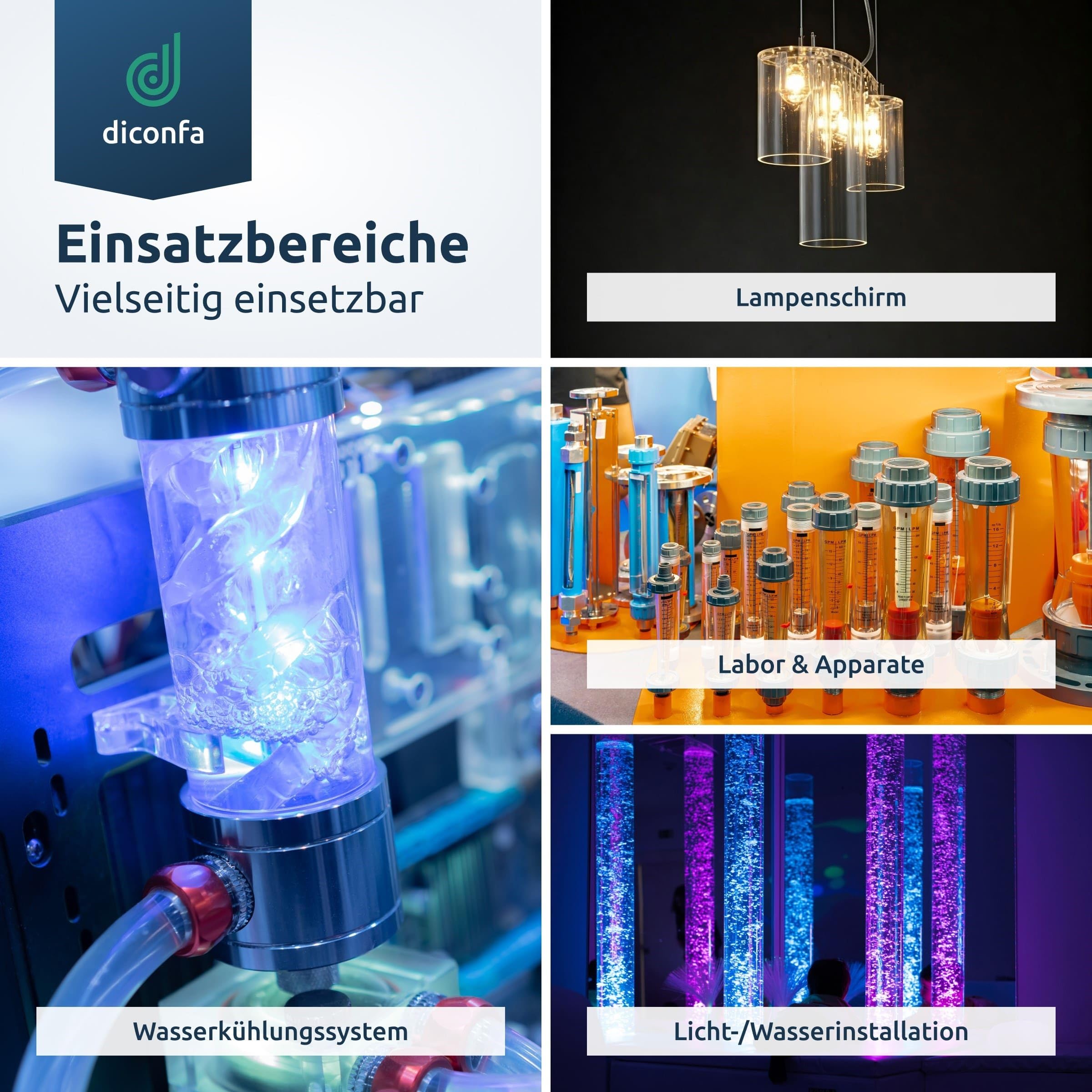diconfa Acrylrohr Acrylglas Rohr glasklar - Ø 5 bis 500mm - LÄNGE 1550mm bis 2000mm - AUSWAHL: Durchmesser 50/46mm x 1550mm (155cm 1,55m) - Farblos Kunststoff Dekoration Messebau Beleuchtung Möbel