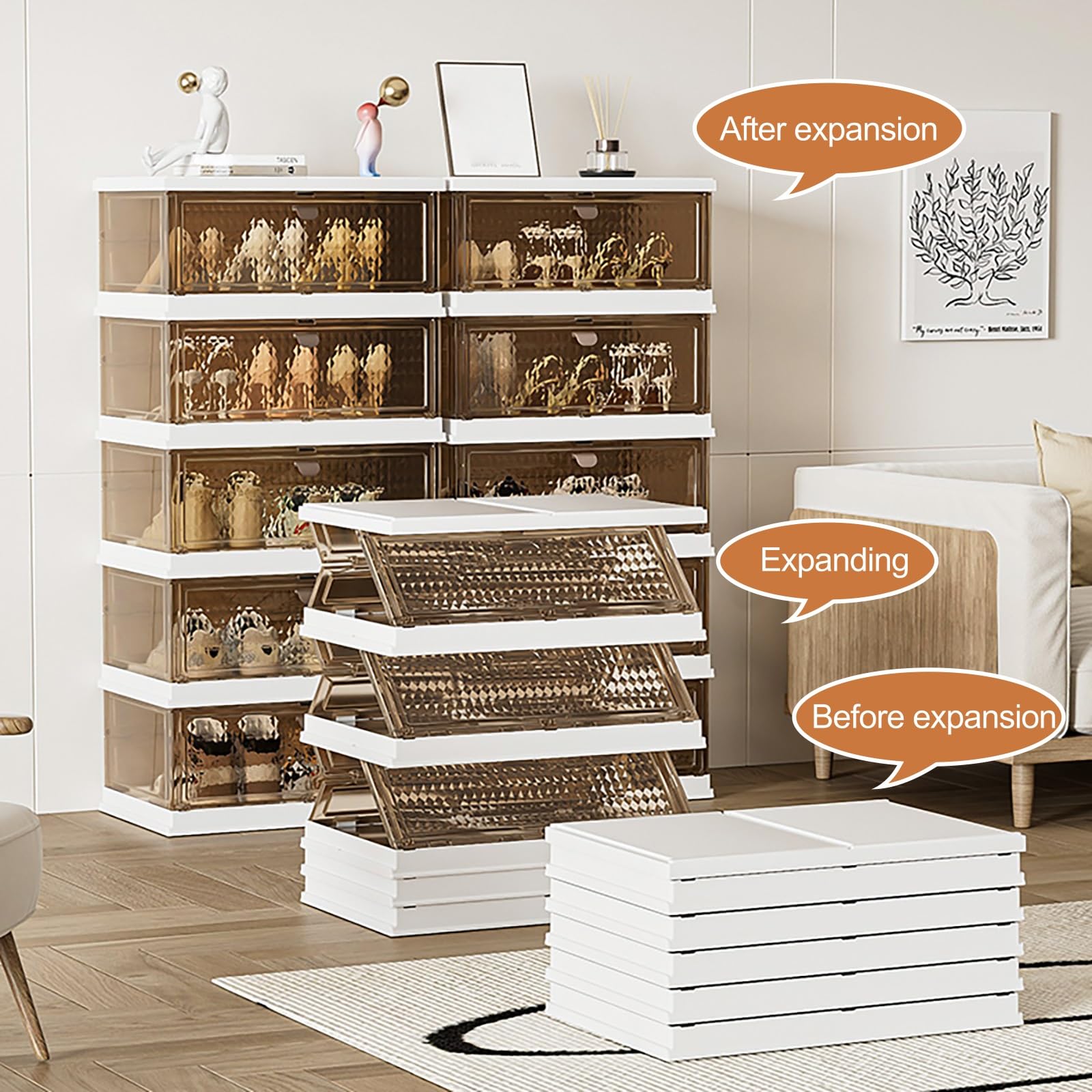Grande Capacità Scarpiera Ingresso Scaffale Componibile in PP, Organizzatore Portaoggetti Porta Scarpe Pieghevole, per Casa Camera da Letto(Blue,111cm/43.7in)
