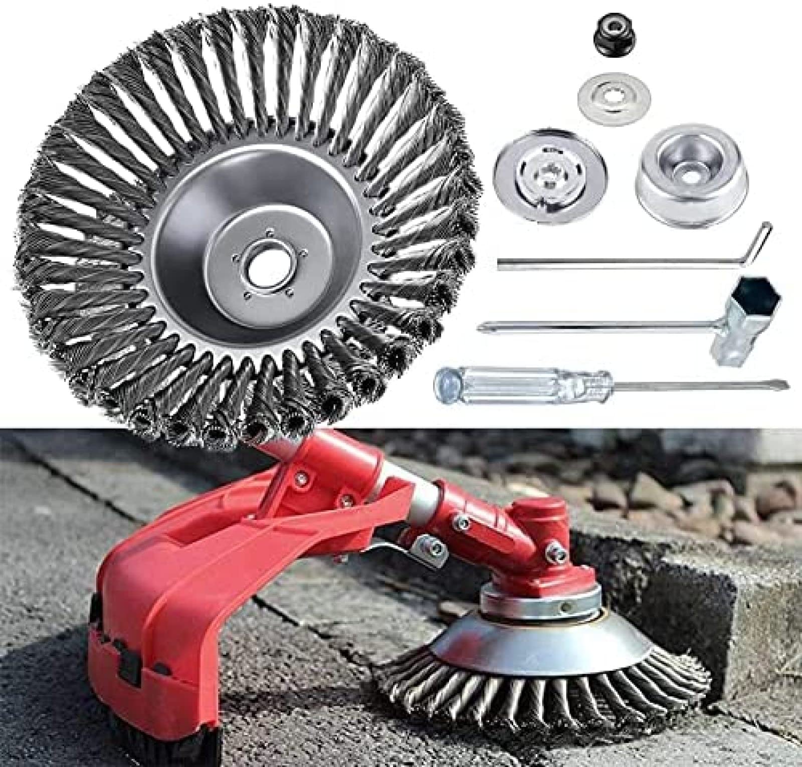 Testina tagliaerba a Filo da 8", Spazzola Tosaerba da Giardino, Testina tagliaerba a Filo Universale, Testina tagliaerba a Filo con Kit Adattatore, per tagliaerba da Giardino, 7 Accessori