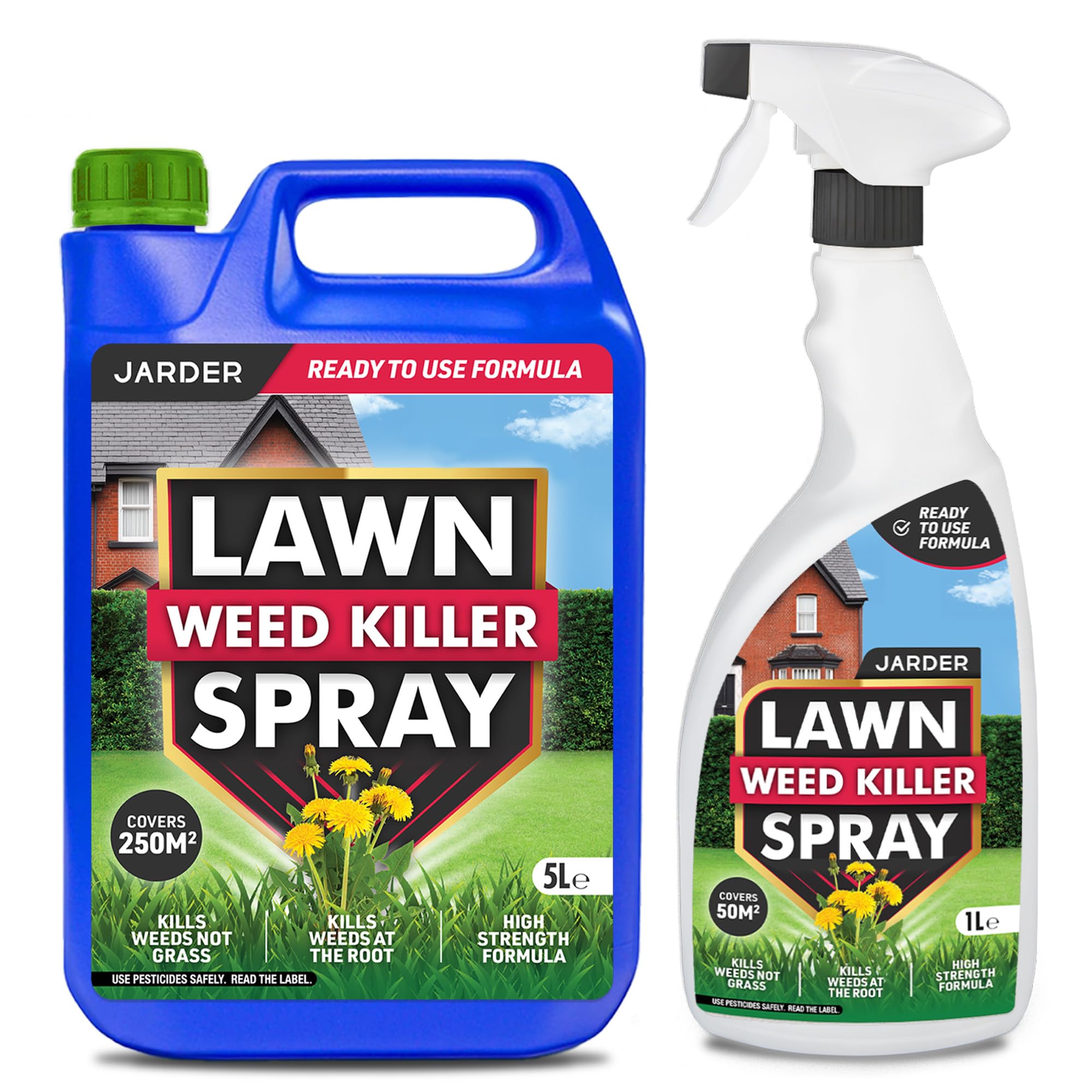 Jarder Lawn Weed Killer Spray 5L + 1L Trigger Spray - Kills Weeds not Grass - Kills Weeds at the Root - 6L Covers 300m2 - Ready to Use Formula