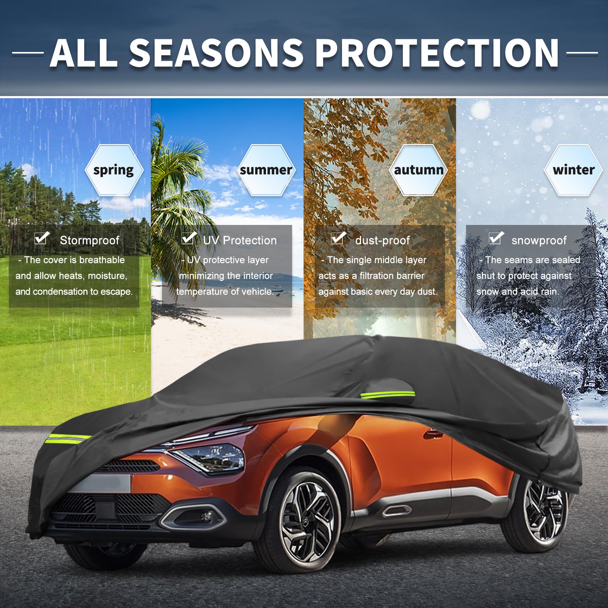 A ABSOPRO Funda de Coche para Citroen C4 II Sedán 2010-2020 210D-PU Exterior Funda de Coche Completa para Todo Clima Impermeable a Prueba de Viento Protección Solar con Cremallera