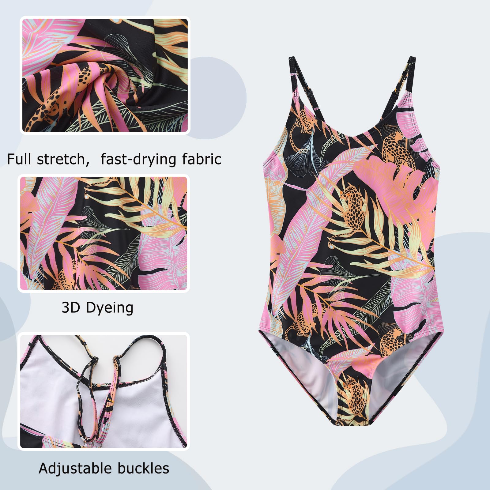 Aisyee Girls Swimming Costume Kids One Piece Swimsuit Girls Bathing Suit Hawaiian Floral Swimwear 6-16 Years