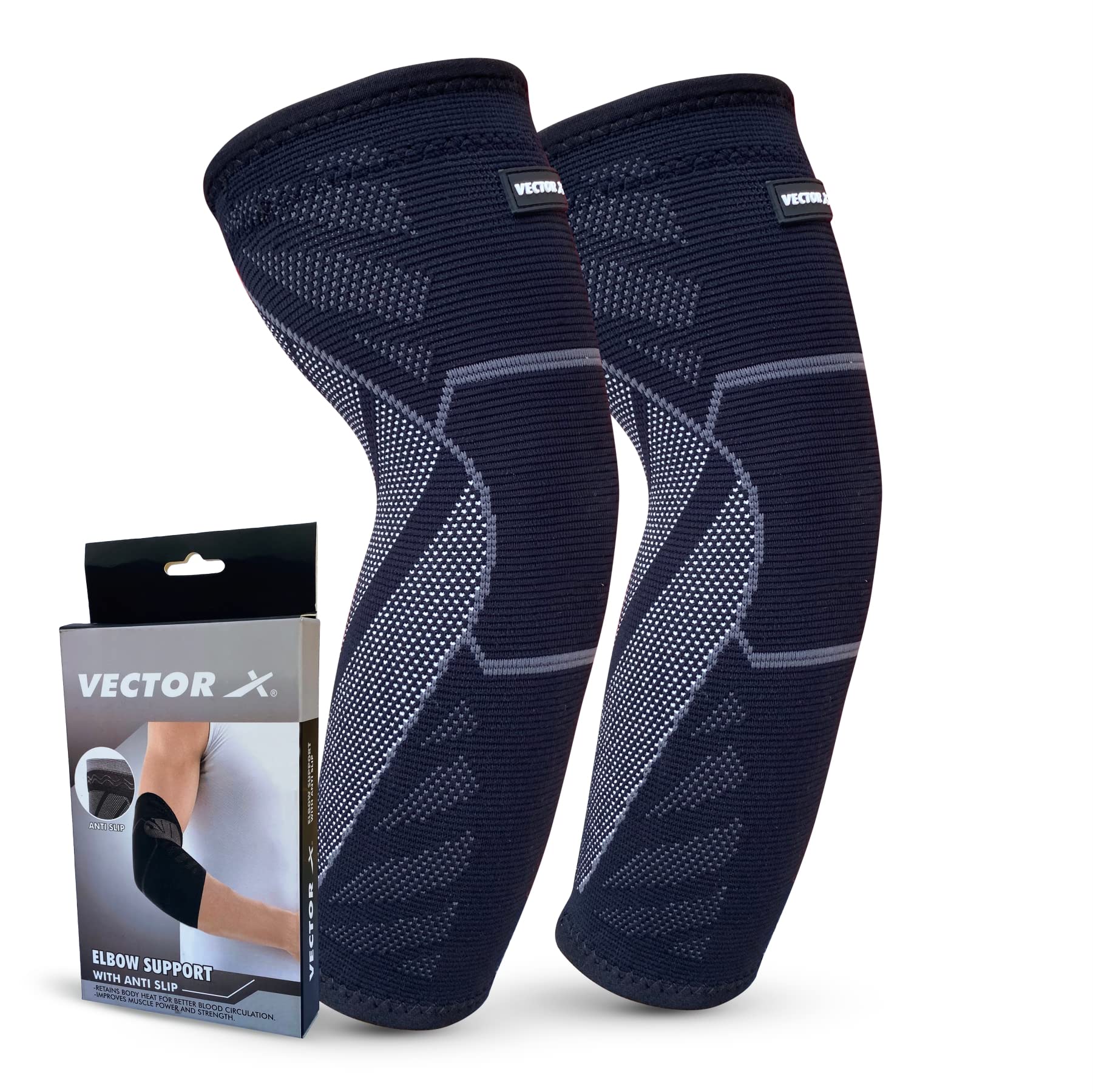Vector X Elbow Support with Anti Slip for Gym Elbow Band for Pain Relief Tennis Elbow Band for Men & Women Tennis Elbow Support for Badminton Cricket & Sports Elbow Sleeves/Elbow Guard (L, 2) (B0C5JJKSVN) Amazon Price History, Amazon Price Tracker