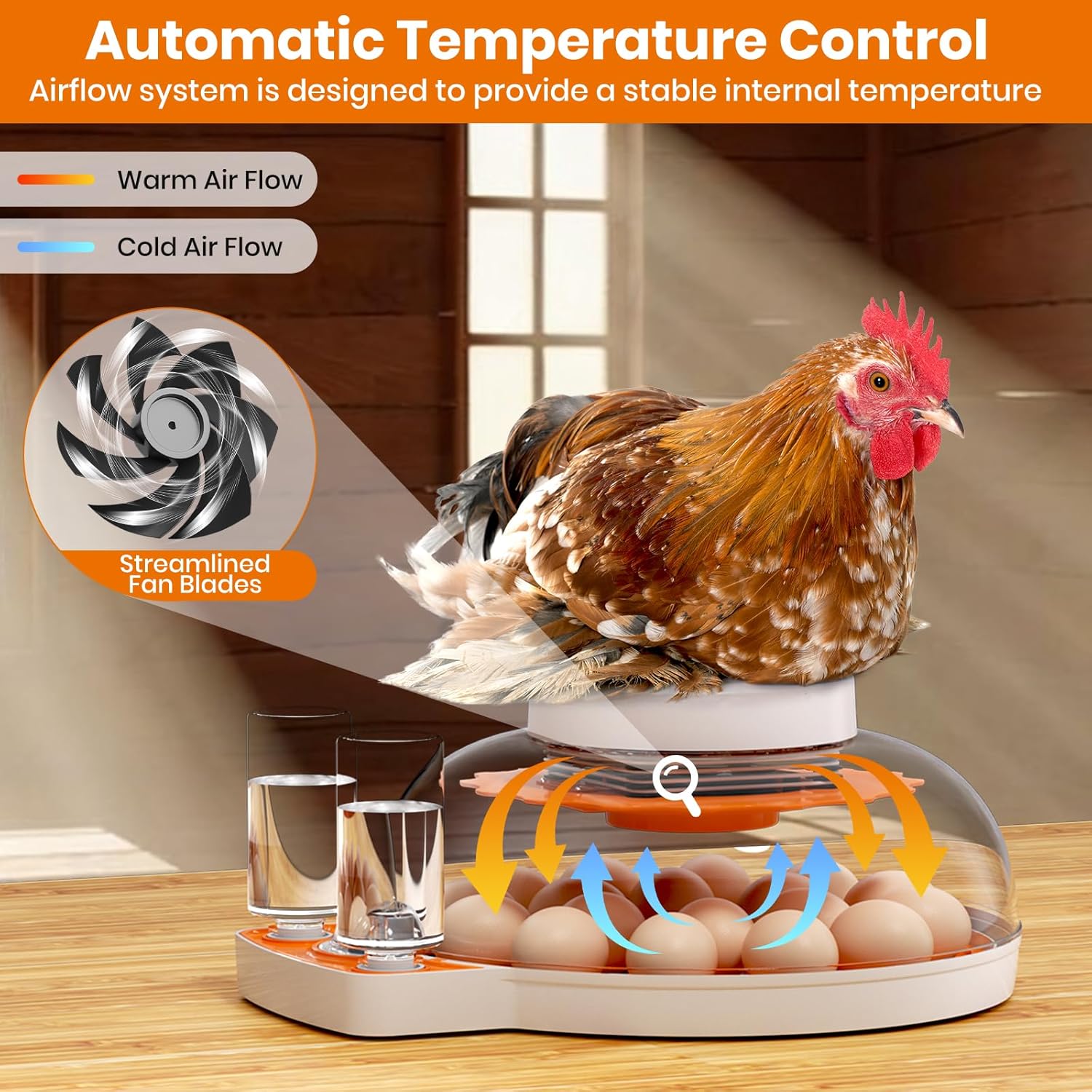 Incubators for Hatching Eggs - 18 Egg Capacity，Automatic Egg Turner，360° Viewing，Temperature & Humidity Control，Dual Size Egg Trays for Chicken, Duck, Goose, Turkey, Quail, and Parrot Eggs