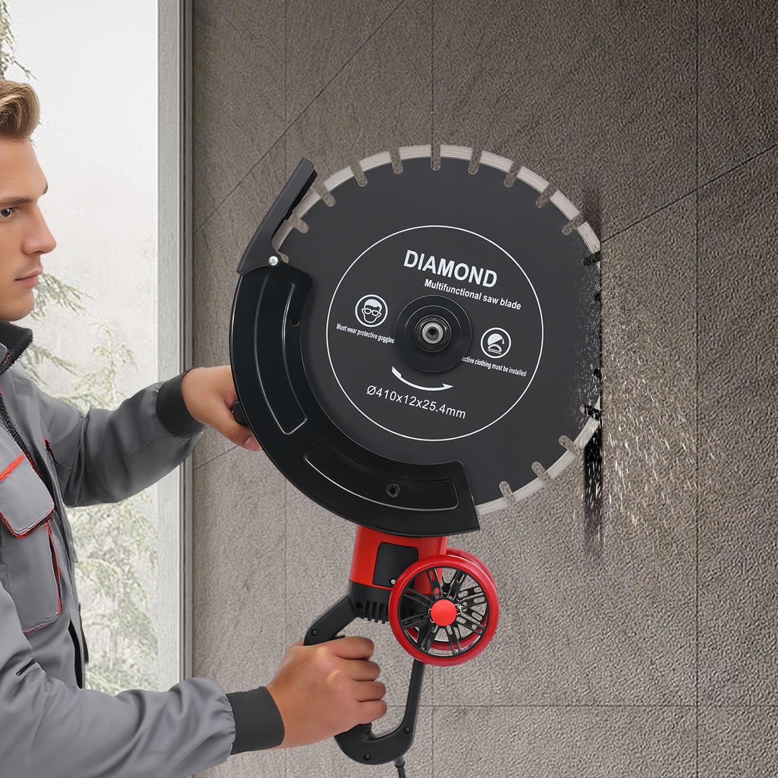 Piła do betonu, przecinarka do kamienia, 4000 W, elektryczna maszyna do cięcia na mokro i na sucho, bezpyłowe cięcie betonu, muru, granitu, płytek, łącznie z diamentową tarczą tnącą 410 mm