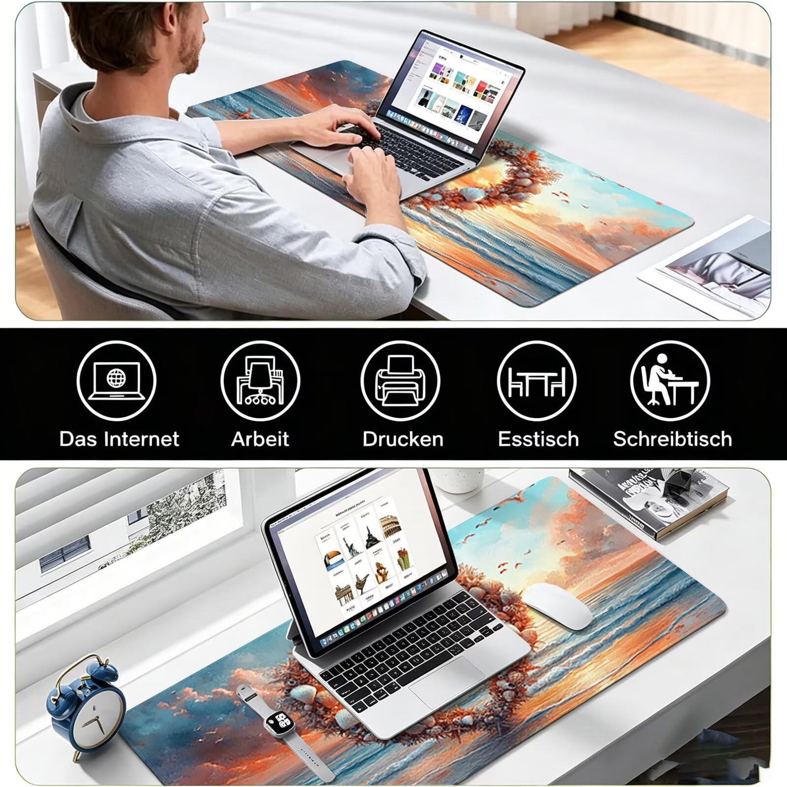 Tappetino Mouse Gaming, 1200x600mm Tappetino Mouse XXL spiaggia 0c0-244 | Mouse Pad Grande, Ottimizzato per i Sensori da Gioco, Migliora Precisione e Velocità, per Mac e PC, Amore