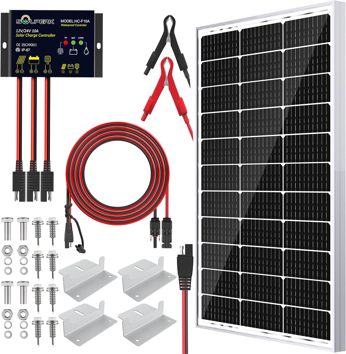Solar Panel Kit 100W 24V, Intelligent Waterproof 10A PWM Controller, Home Outdoor Solar Battery Charger for RV Car Boat Marine Tractor Camping, 24 Volt Batteries Solar Panel Charger