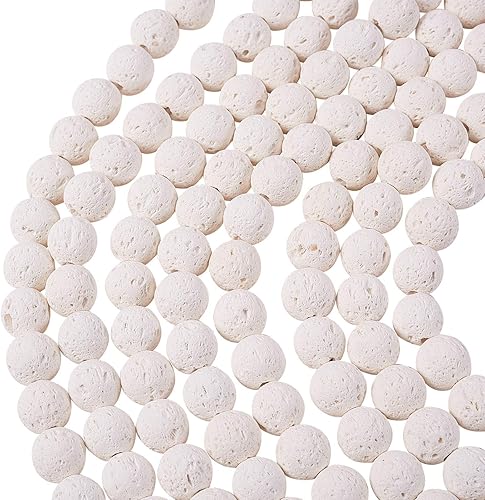 Miniatura 2 de Airssory 10 hebras de piedras volcánicas de lava blanca natural, cuentas redondas sueltas a granel para aceites esenciales, collares, joyería,