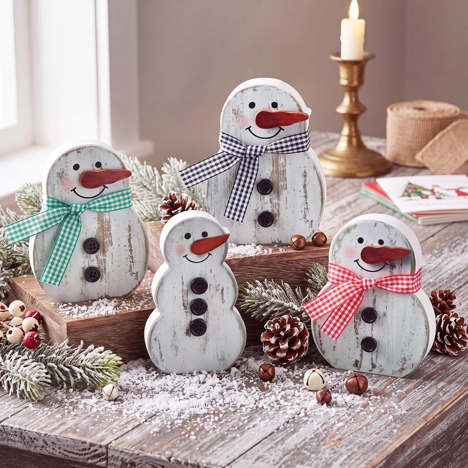 DoubleFill 4 Pcs Christmas Snowman Figurines Winter Tabletop Set Decoration image 2